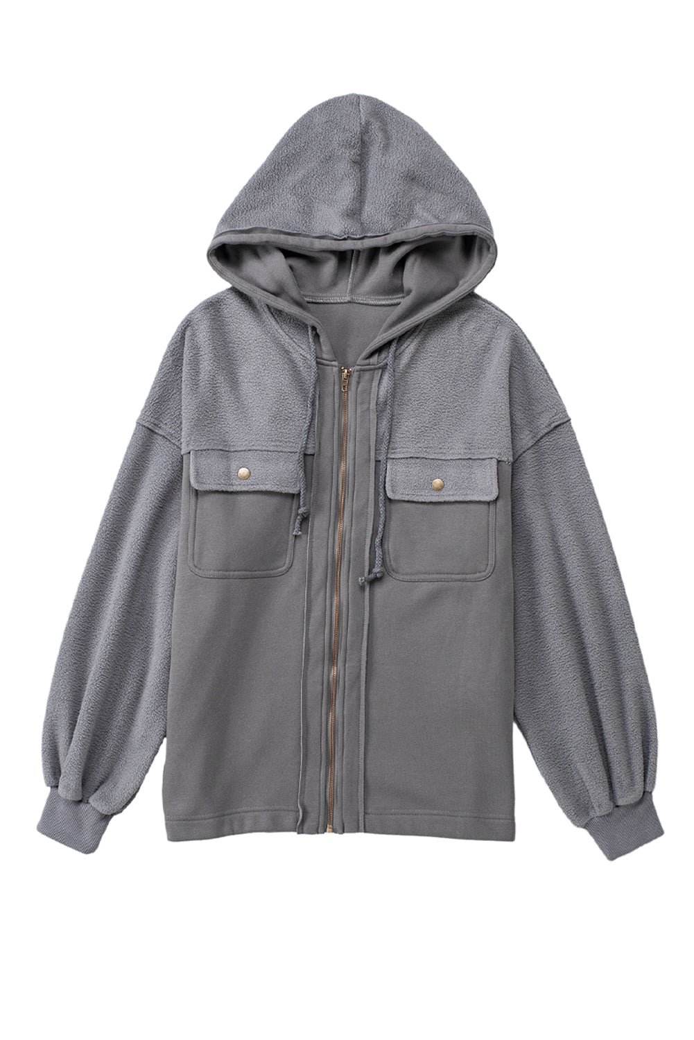 Flap Pocket Drawstring Hood Zip Up Jacket Beagle Boutique Fashion Outlet