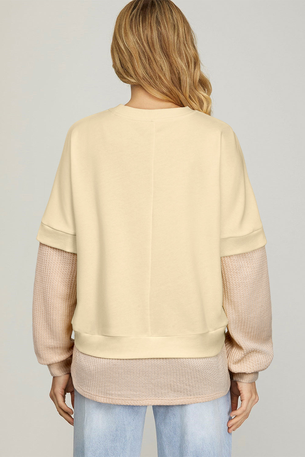 Faux Two Piece Patchwork Round Neck Sweatshirt - eAura