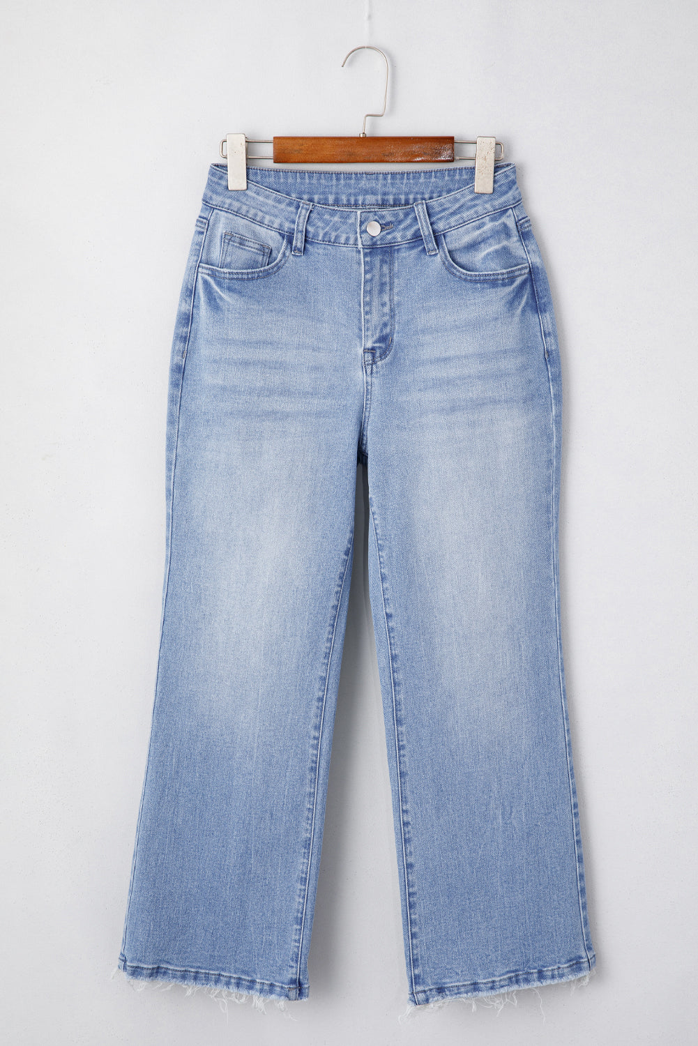 Beau Blue Mineral Wash Raw Hem High Waist Flared Jeans eAura
