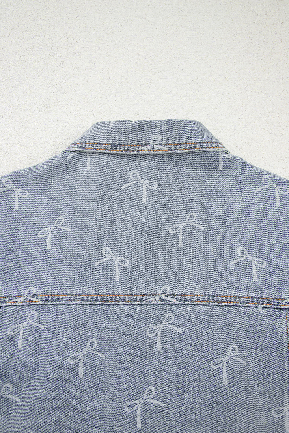 Sky Blue Bow Knot Print Light Wash Raw Hem Denim Jacket Dear-Lover Dropshipping