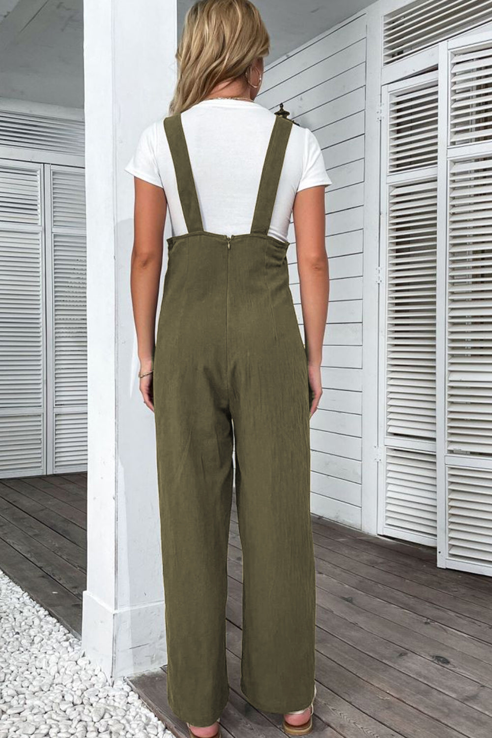 Jungle Green Solid Colour Buttoned Straight Leg Overall eAura