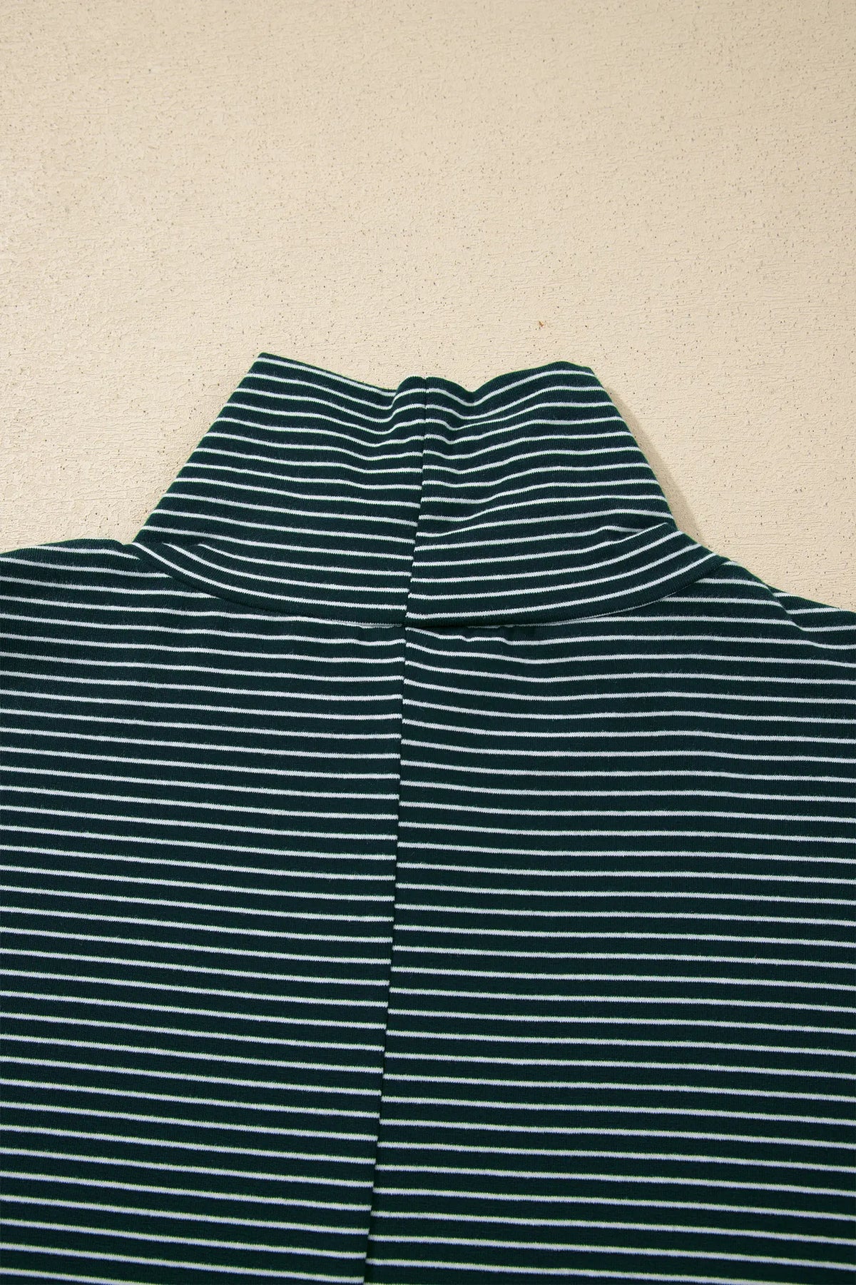 High Neck Dropped Shoulder Long Sleeve Casual Top – Green Stripe