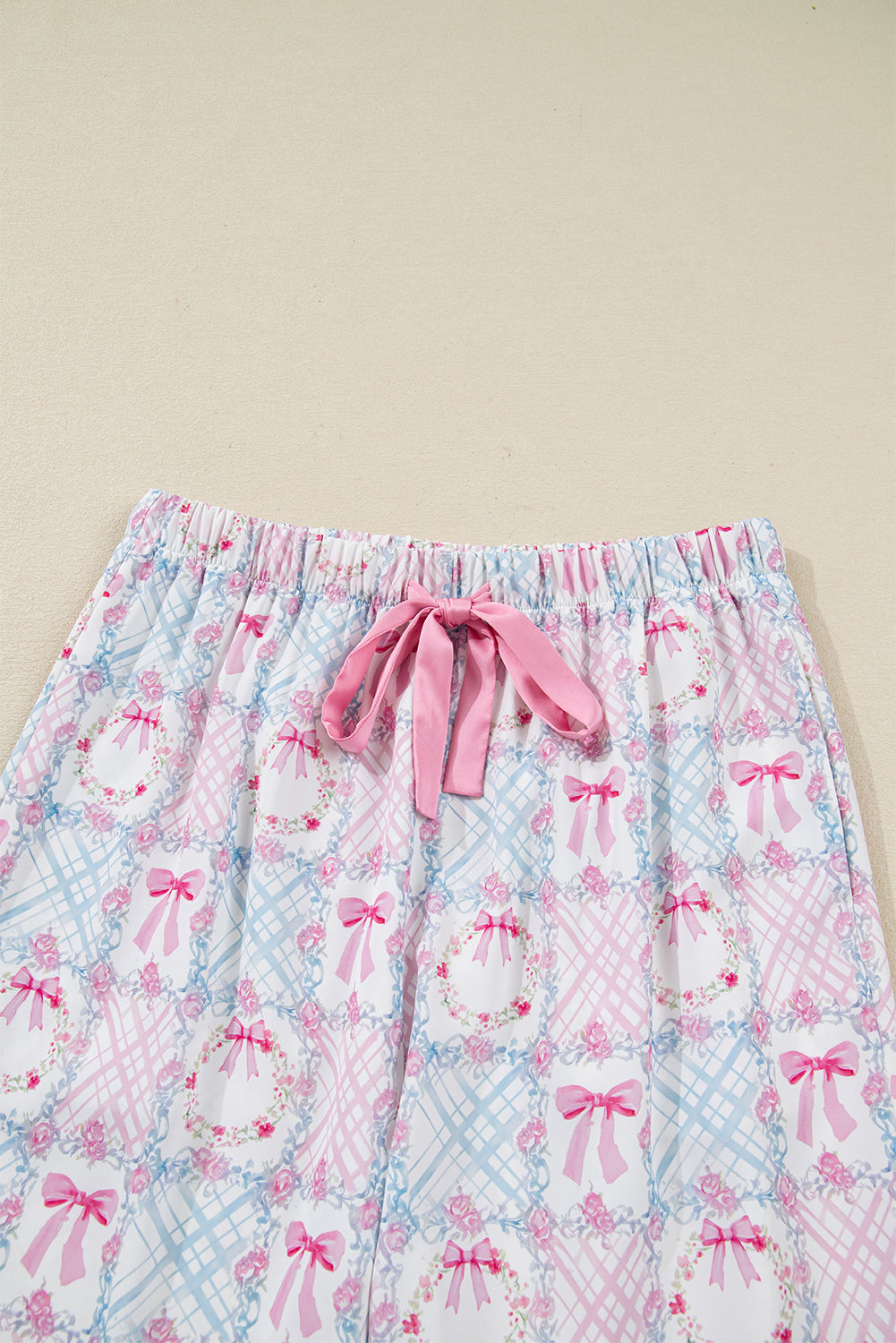 Pink Bow Wreath Pattern Christmas Pyjamas Tied Front Long Sleeve Dear-Lover Dropshipping