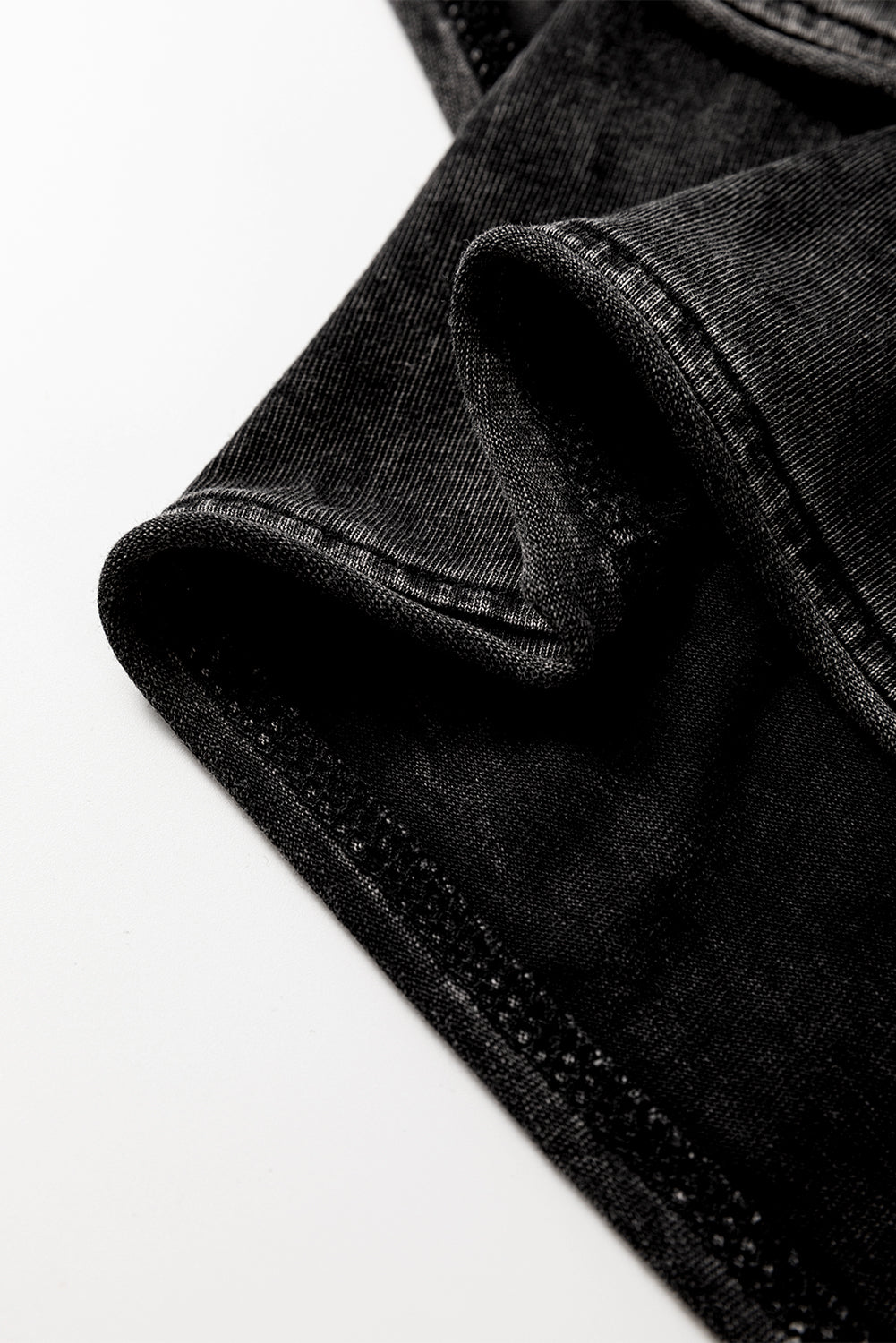 Black Mineral Wash French Terry High Waist Casual Shorts eAura