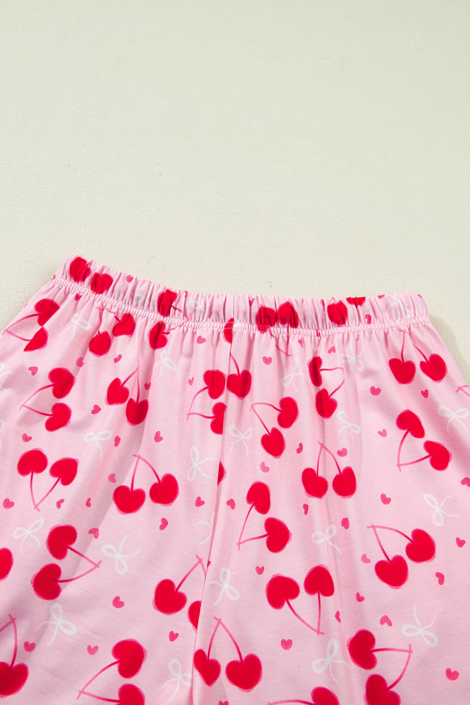 Cherry Bow Mixed Print Scalloped Edge Short Pajama Set – Rose