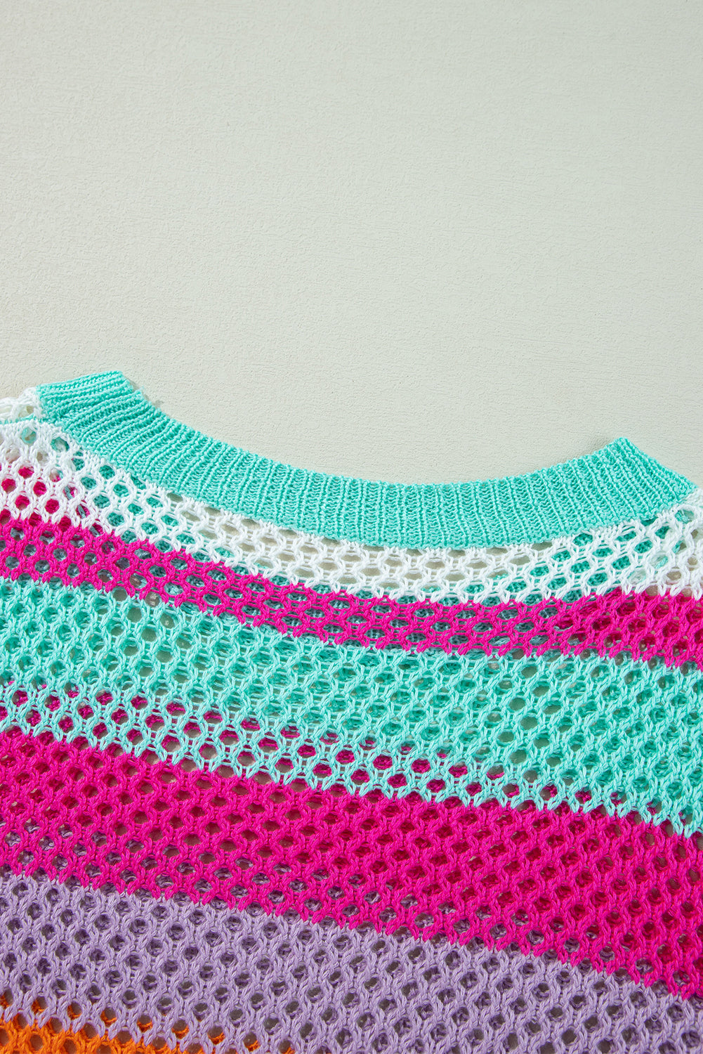 Rose Red Colourblock Patchwork Knit Crochet Eyelet Sweater eAura