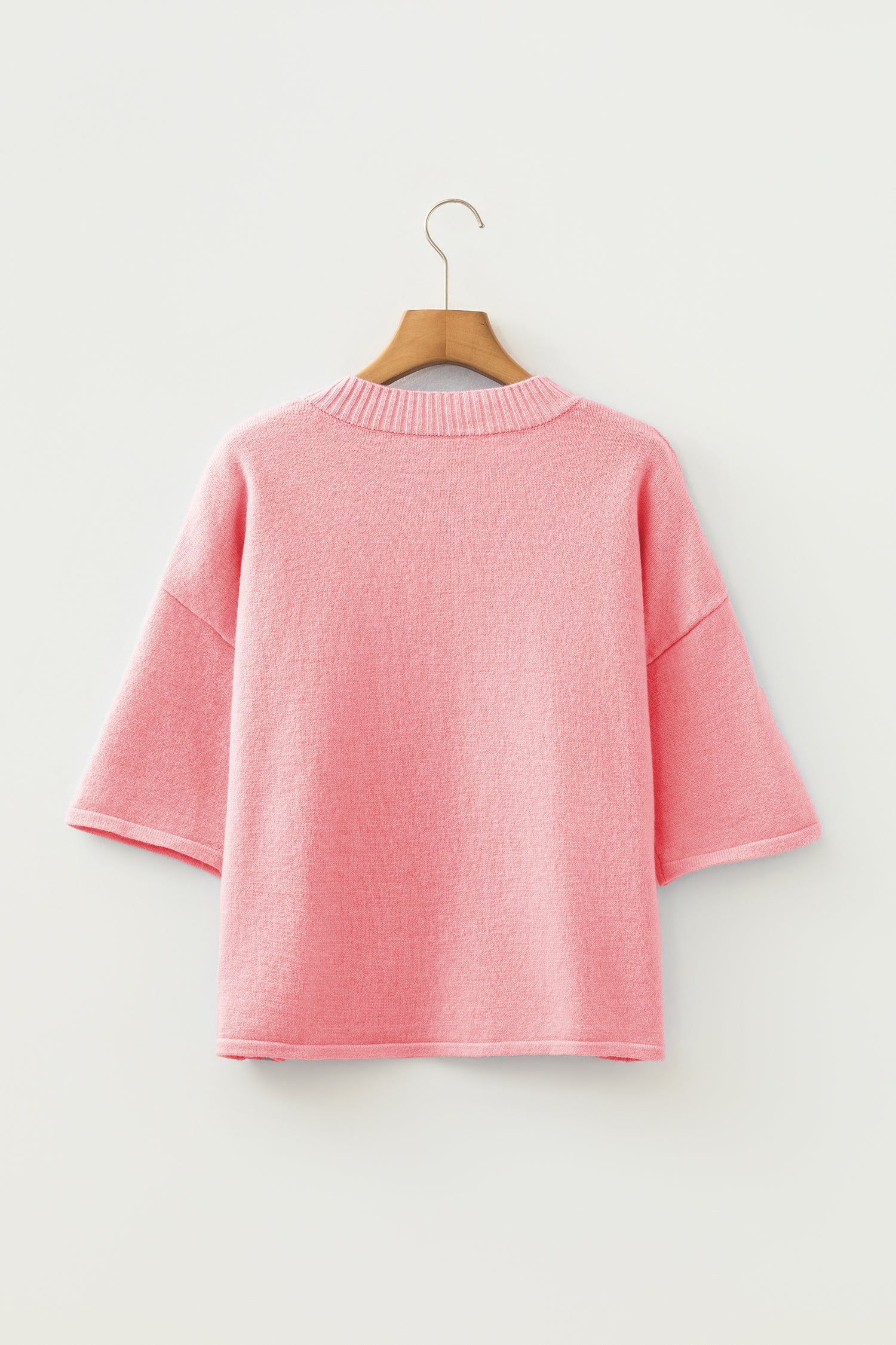 3/4 Sleeve Boxy Knit Button-Down Sweater Cardigan