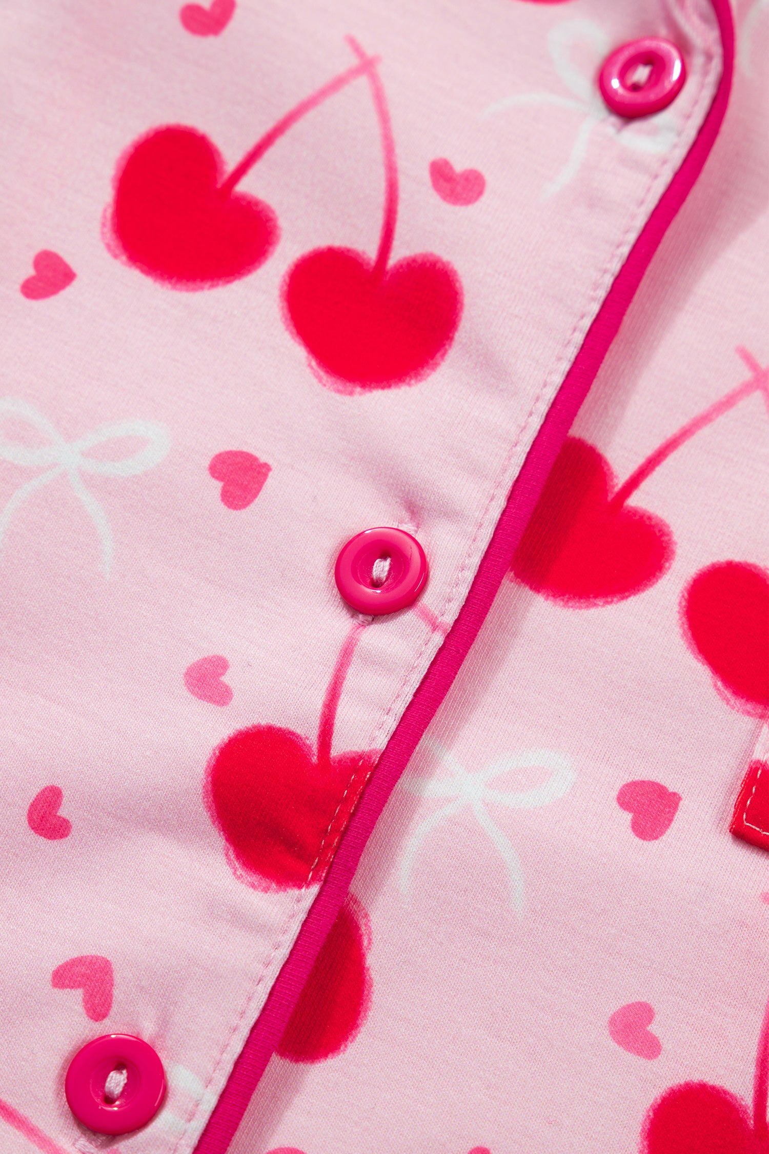 Cherry Bow Mixed Print Scalloped Edge Short Pajama Set – Rose