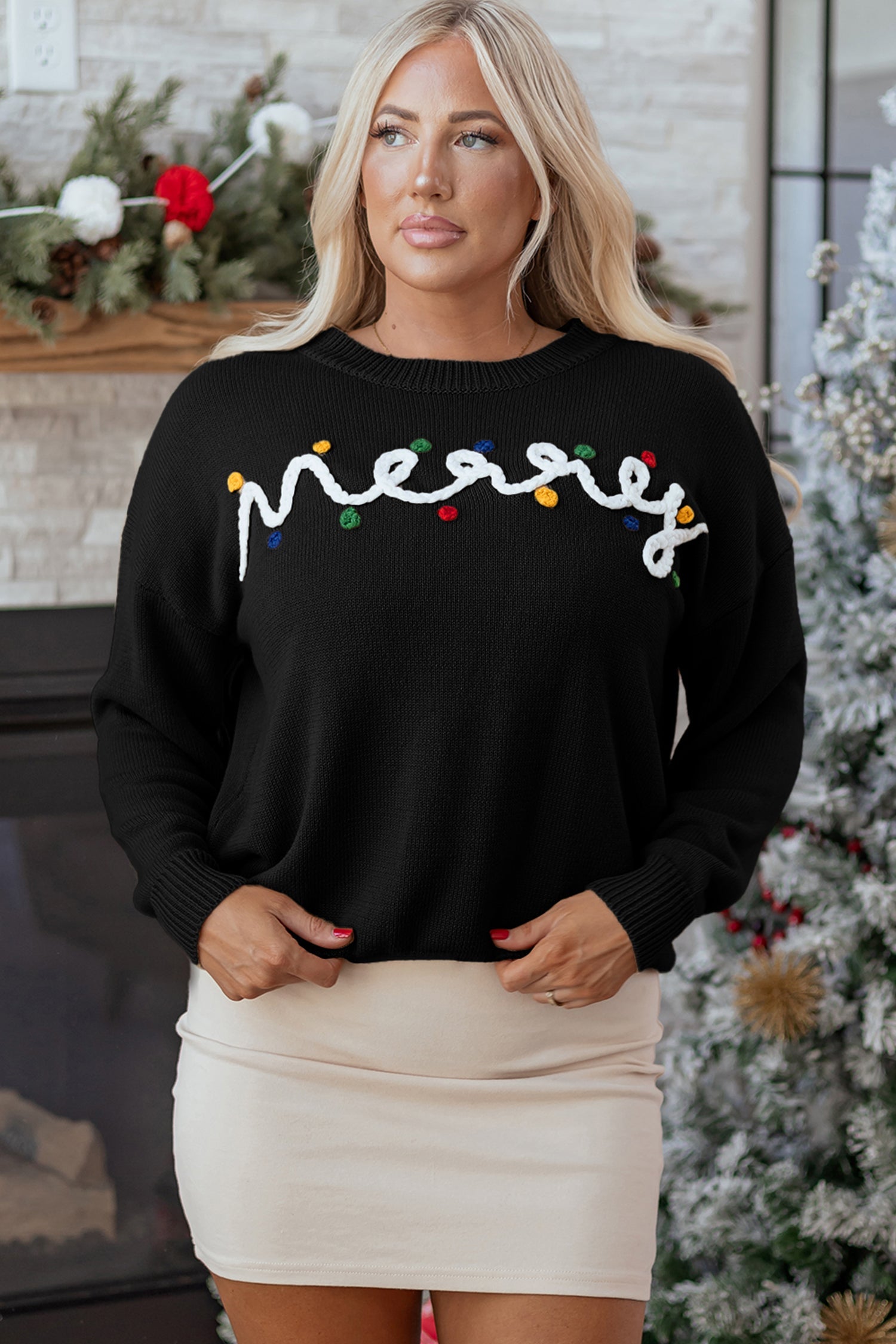 Merry Colourful Dot Detail Christmas Drop Shoulder Sweater - eAura