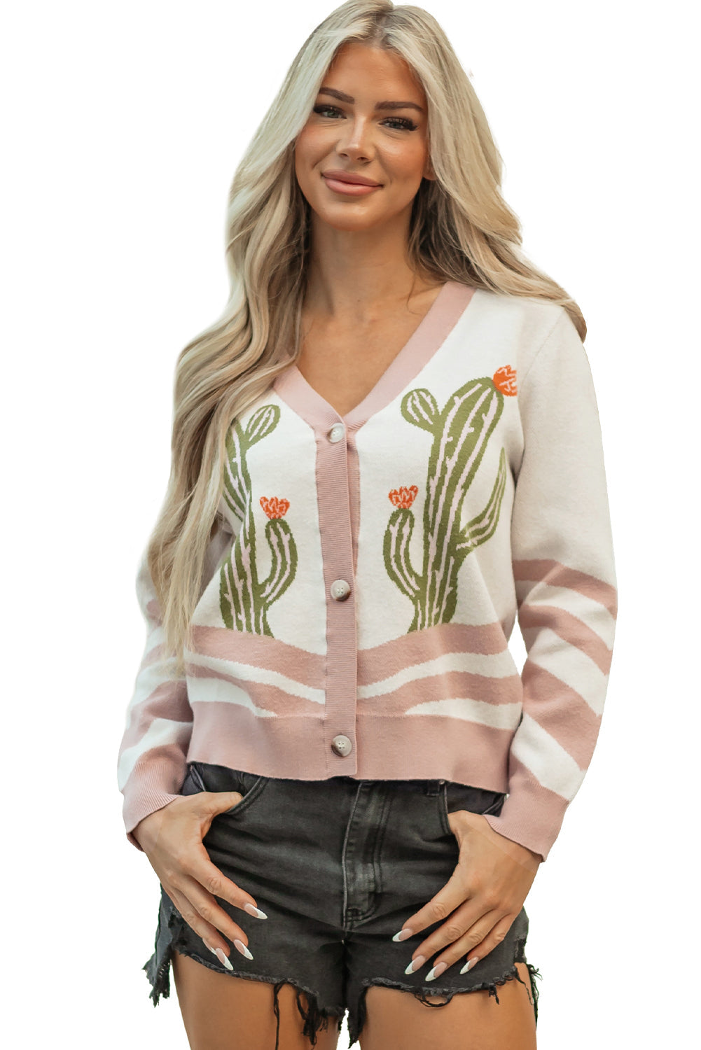 Desert Cactus Buttoned Front Knit Cardigan eAura