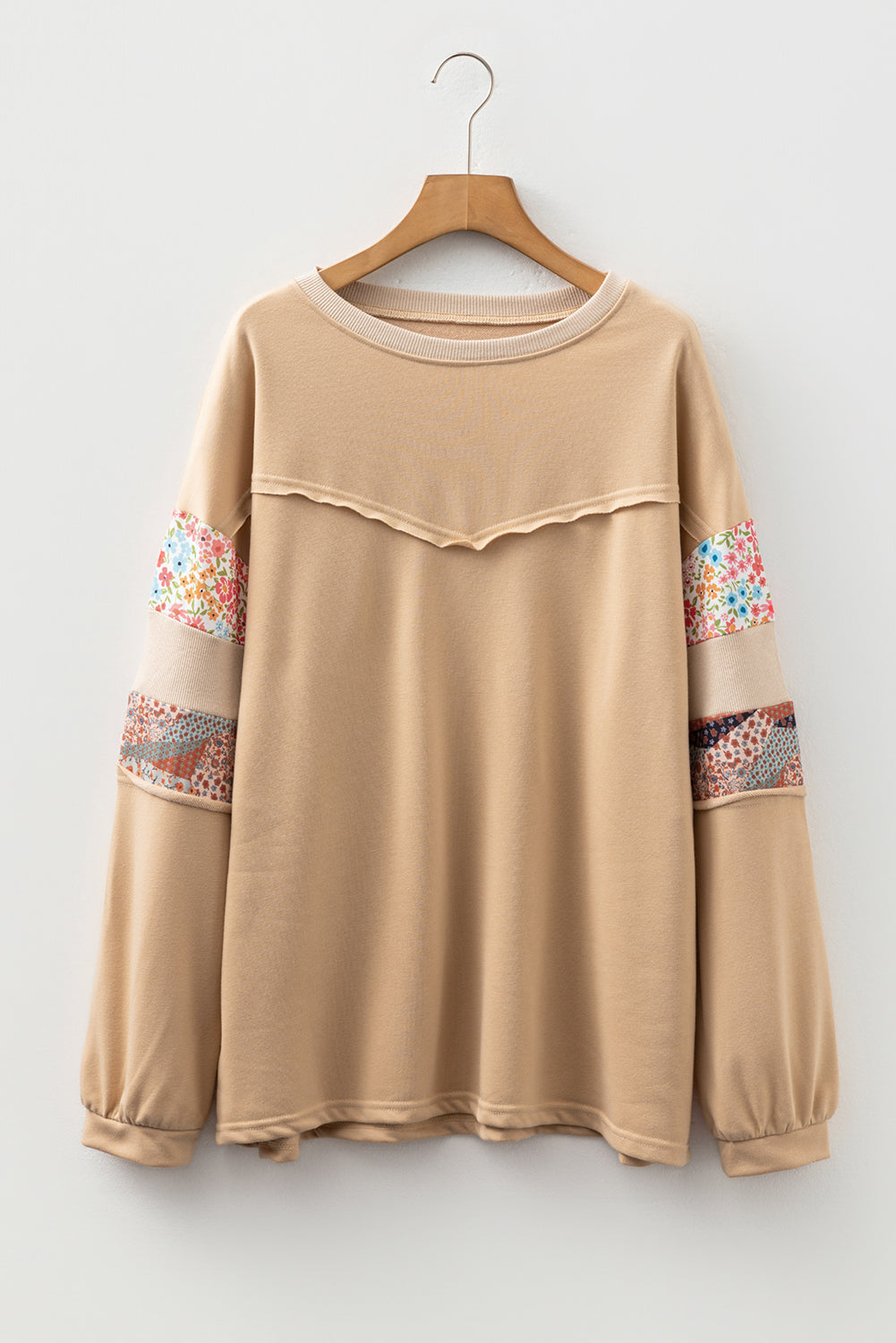 Exposed Seam Floral Mixed Patchwork Relaxed Plus Size Top - Size/Plus Sweatshirts & Hoodies