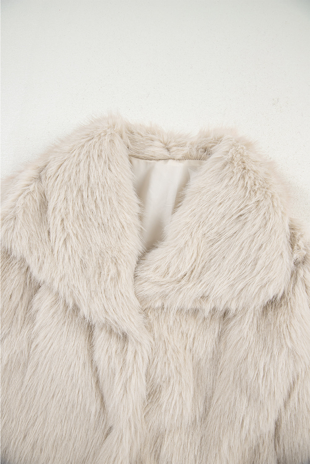 Cream Long Sleeve Thick Faux Fur Coat - eAura
