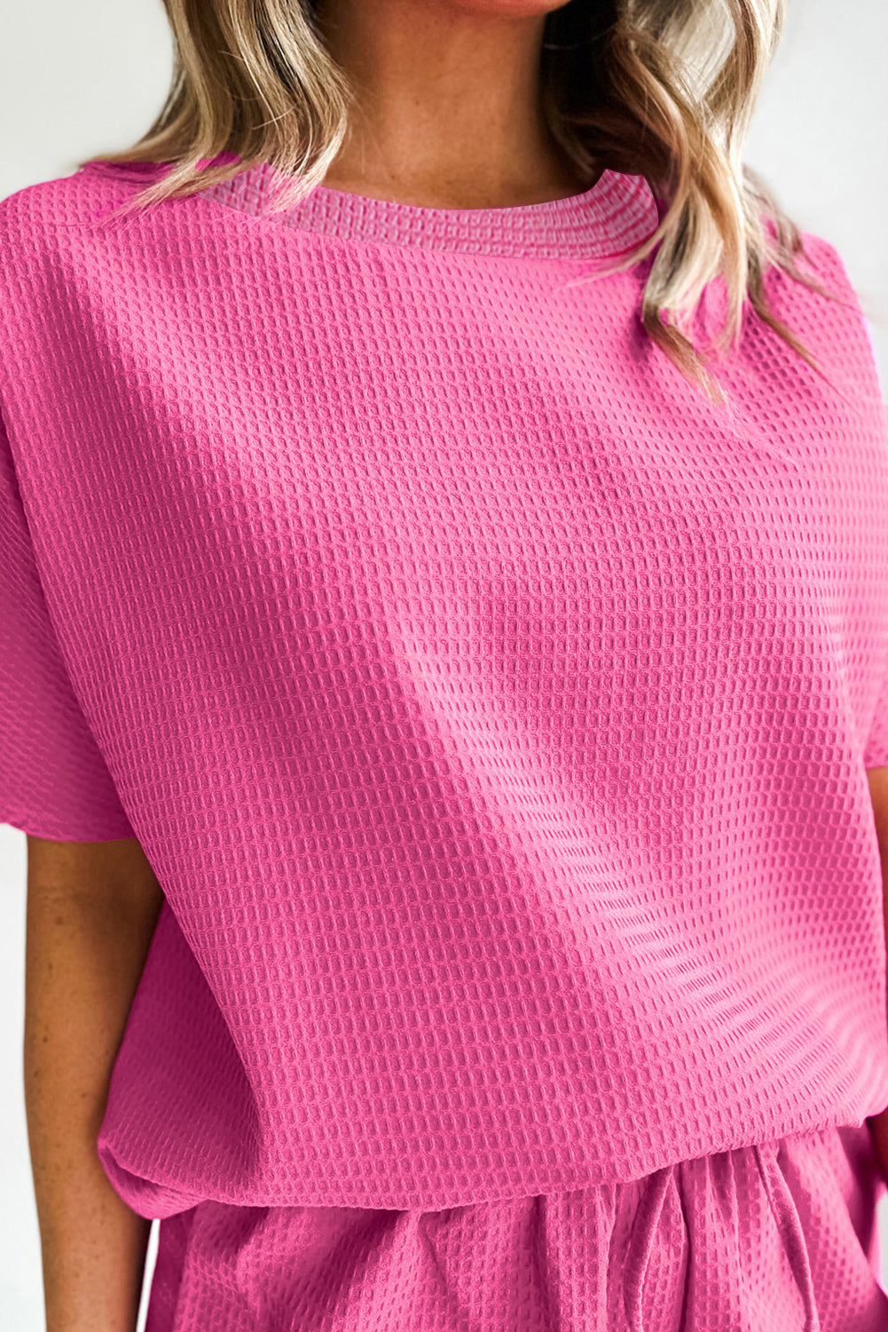 Casual Textured Tee and Drawstring Shorts Set Co-ord eAura