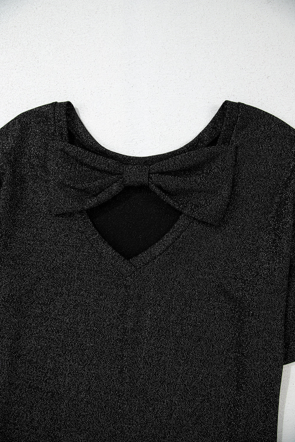 Black Bow Decor Glittery Short Sleeve Top eAura