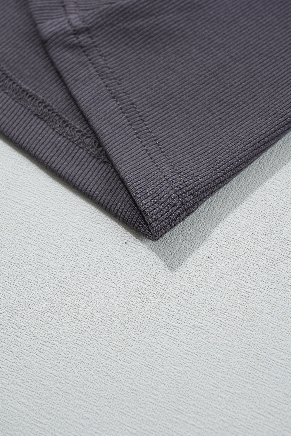 Carbon Grey Ribbed Knit Colourblock Edge U Neck Slim Fit Tank Top eAura