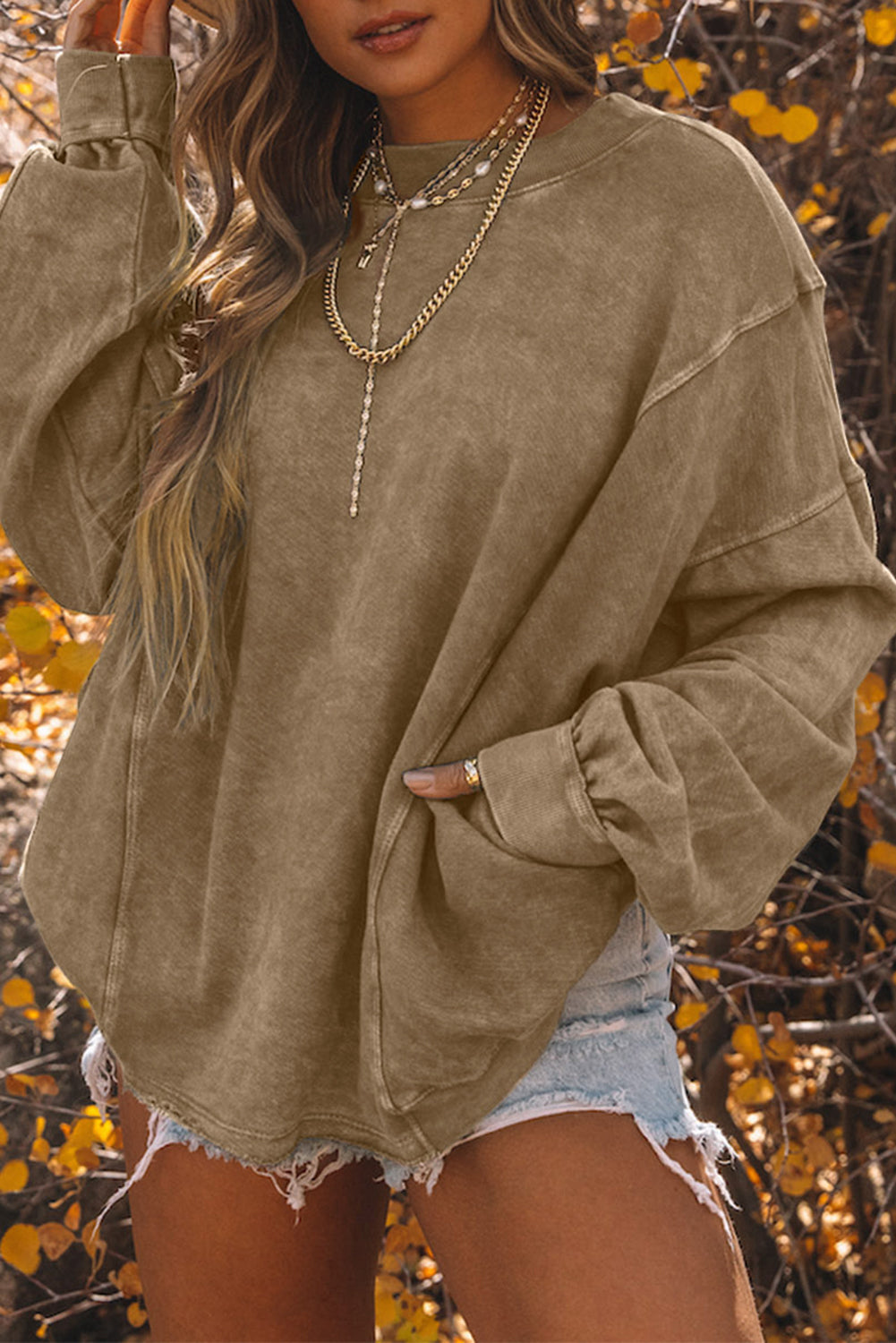 Khaki Exposed Seam Twist Open Back Oversized Sweatshirt eAura