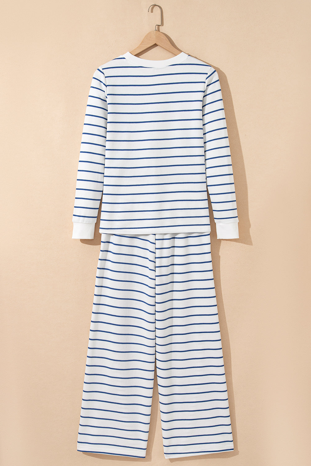 Sail Blue Striped Long Sleeve Top Drawstring Wide Leg Pants 2pcs Outfit Dear-Lover Dropshipping