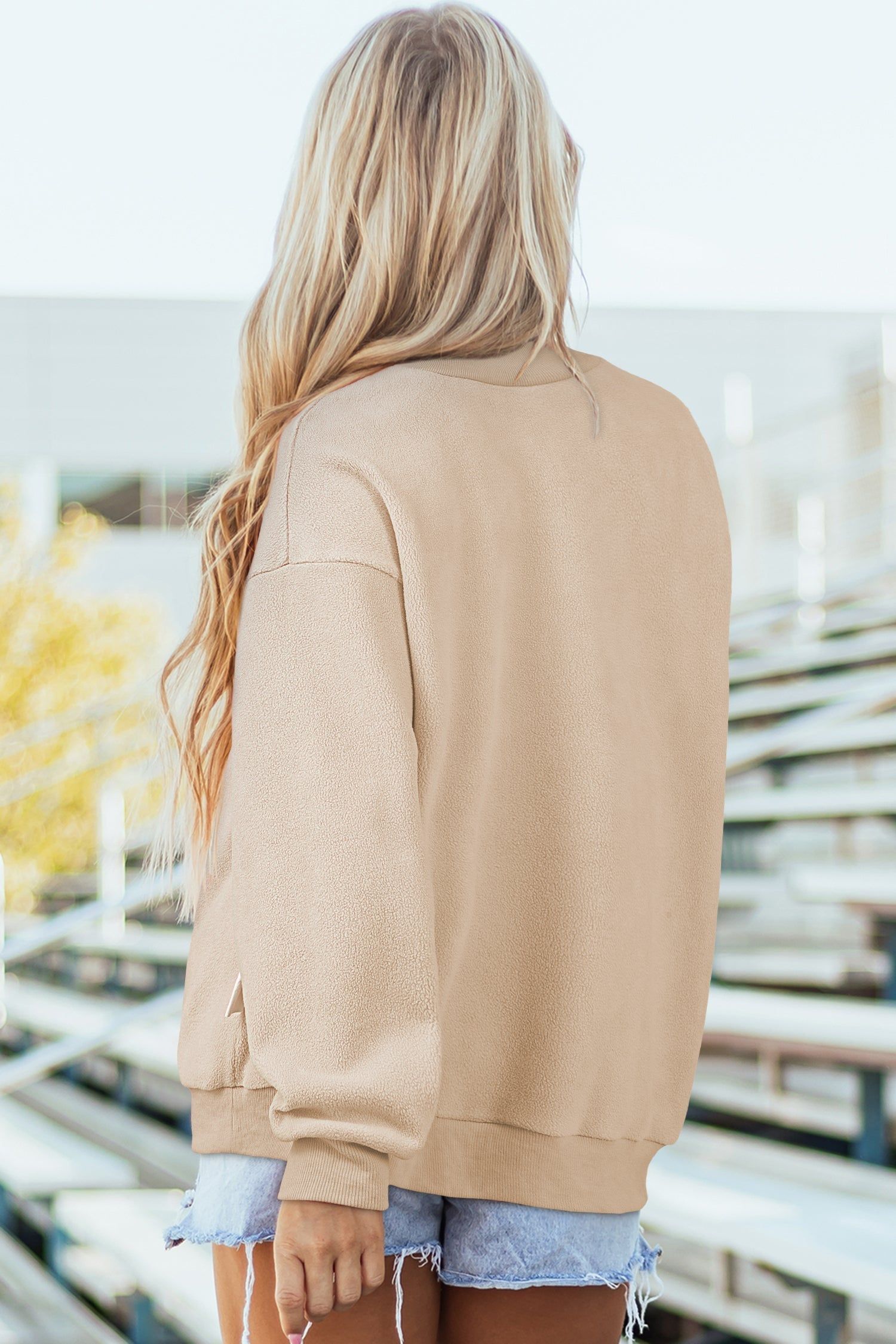 Oversized Drop Shoulder Reversible Mock Neck Sweatshirt - Tops/Sweatshirts & Hoodies