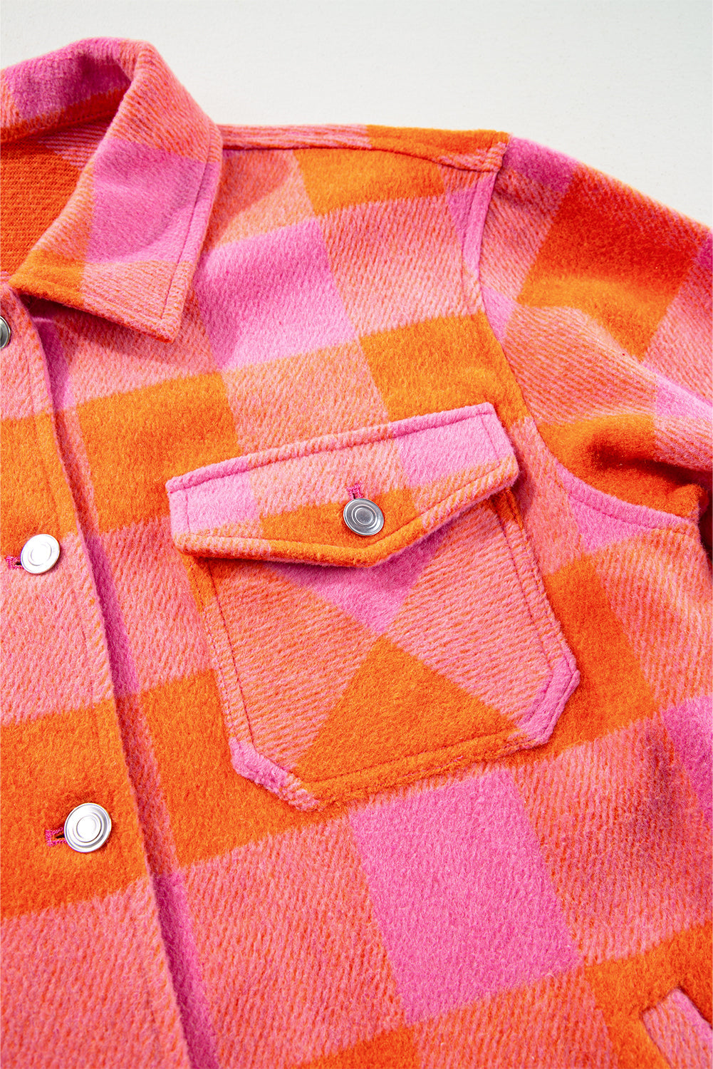 Orange Plaid Chest Pockets Button-up Turn Down Collar Jacket Beagle Boutique Fashion Outlet