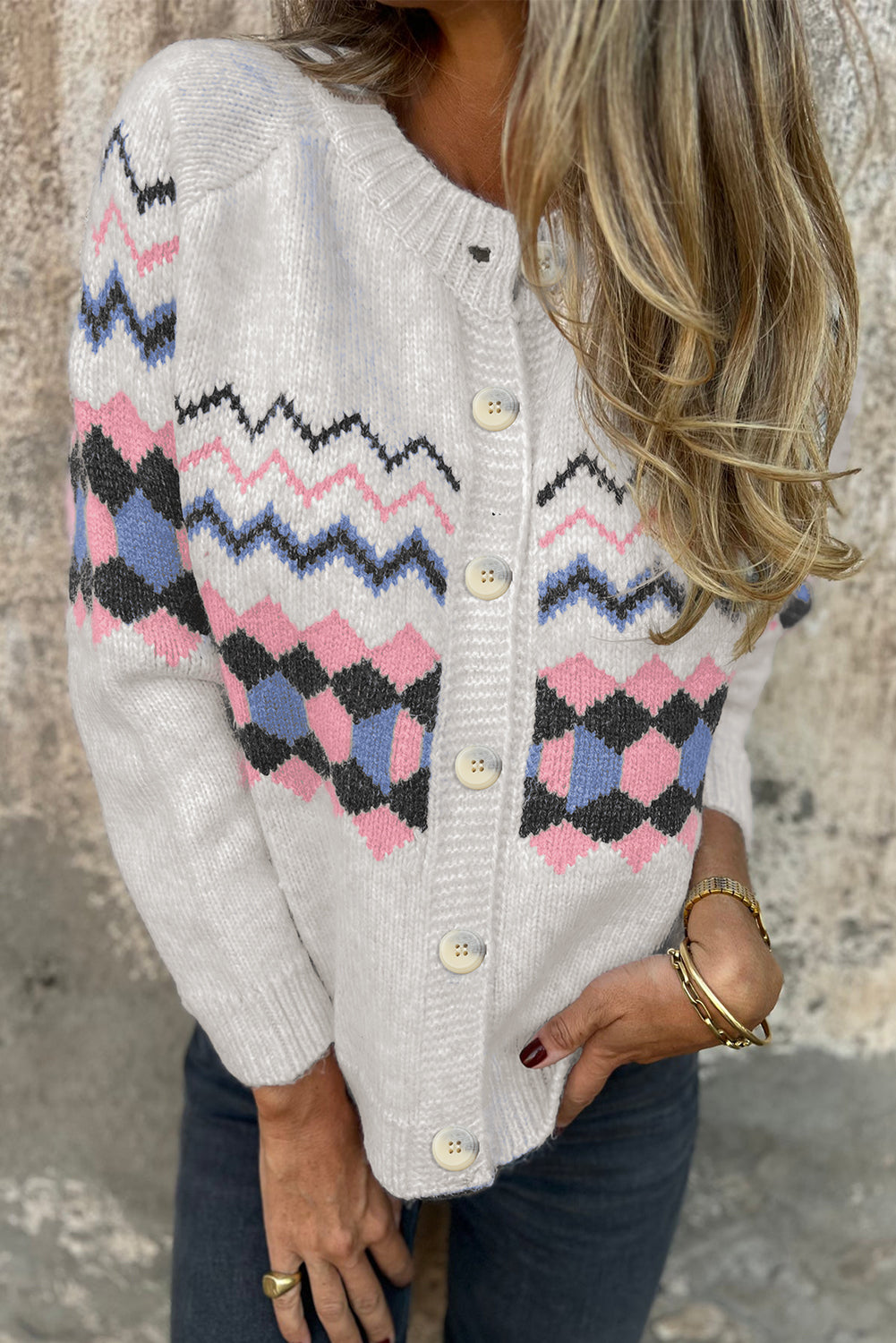 Pink Stripe Geometric Button Up Sweater Cardigan Dear-Lover Dropshipping