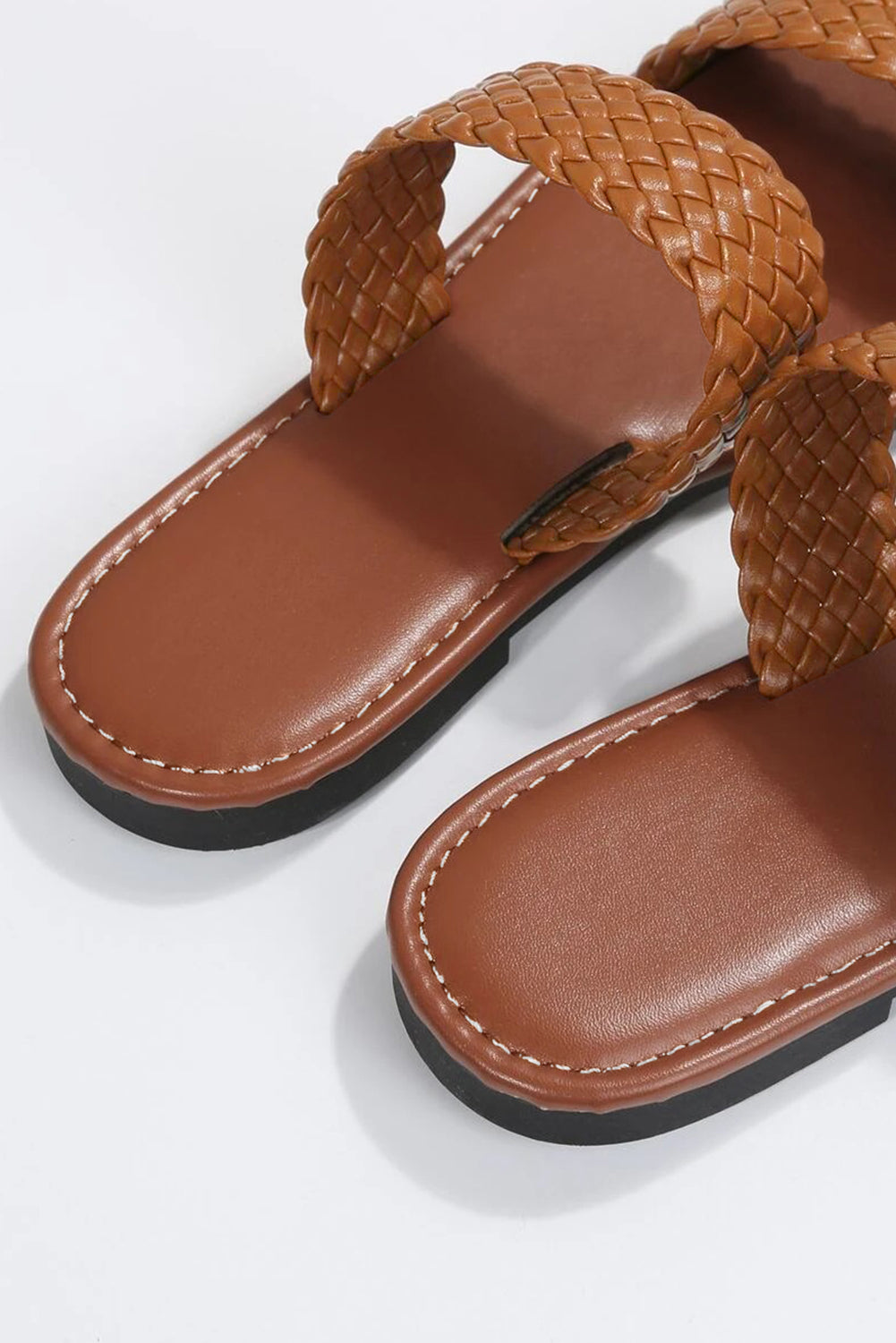 Chestnut Braided Double Band Leathered Flat Sandals Beagle Boutique Fashion Outlet