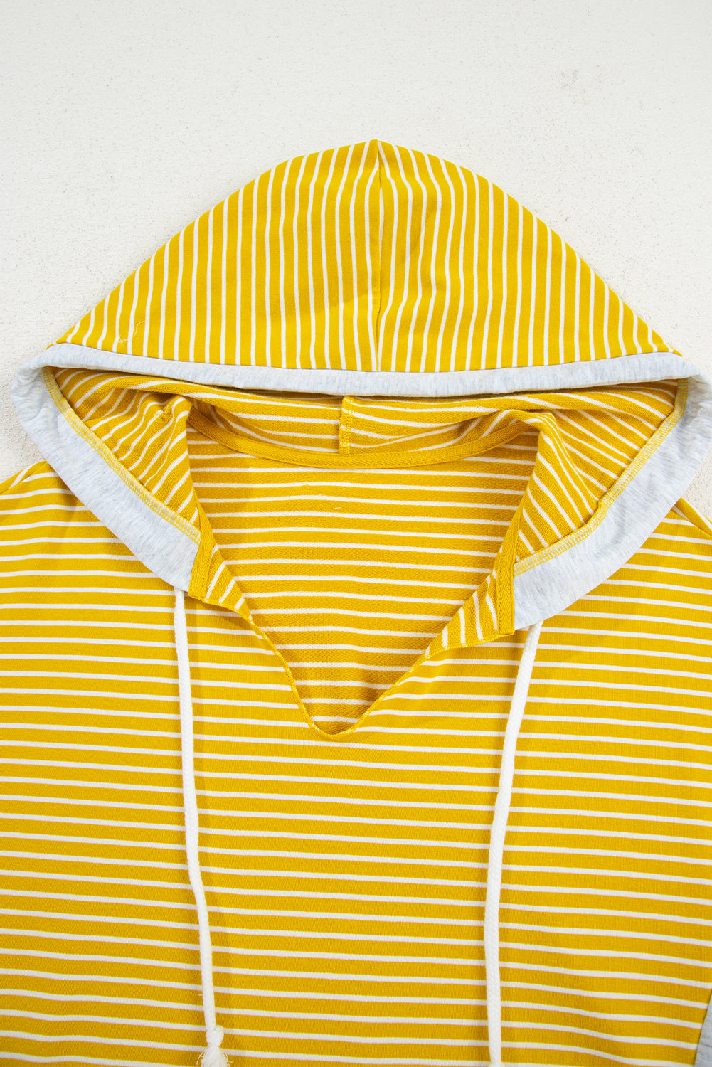 Yellow Stripe Drawstring V-Neck Loose Fit Hooded Top - eAura
