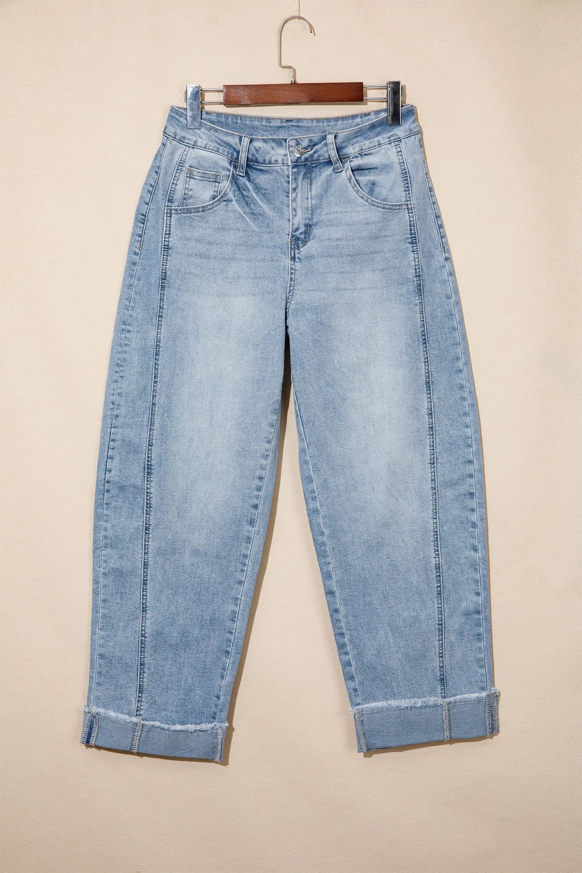 Raw Hem Turnup Loose Ankle-length Jeans – Sail Blue