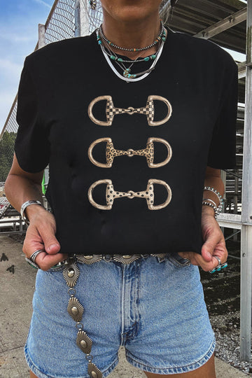 Western Horse Bit Printed Relaxed T Shirt – Black