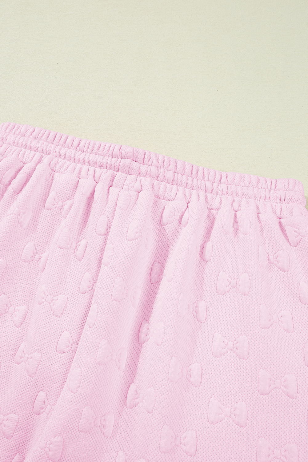 Pink Bow Jacquard Ruffle Sleeve Short 2pcs Outfit Co-ord eAura