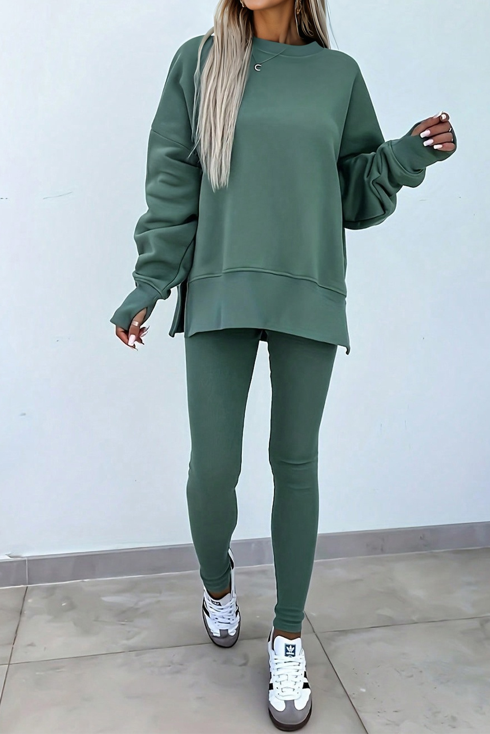 Oversize Slit Sweatshirt and Ribbed Leggings Co-ord Set - eAura