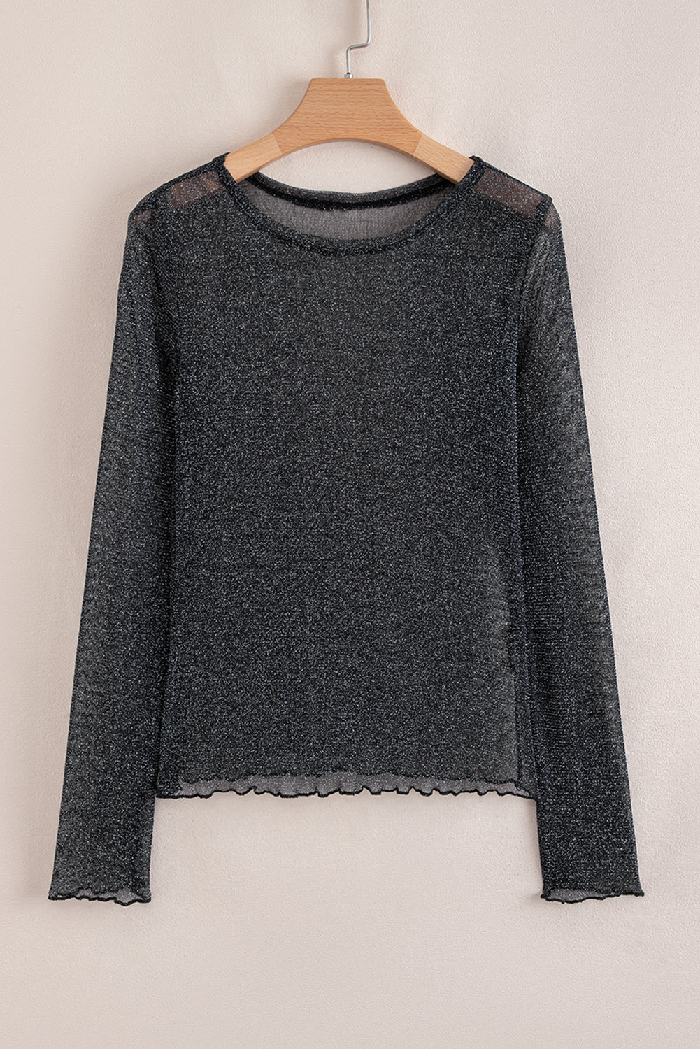 Black Metallic Glitter Mesh Long Sleeve Top - eAura