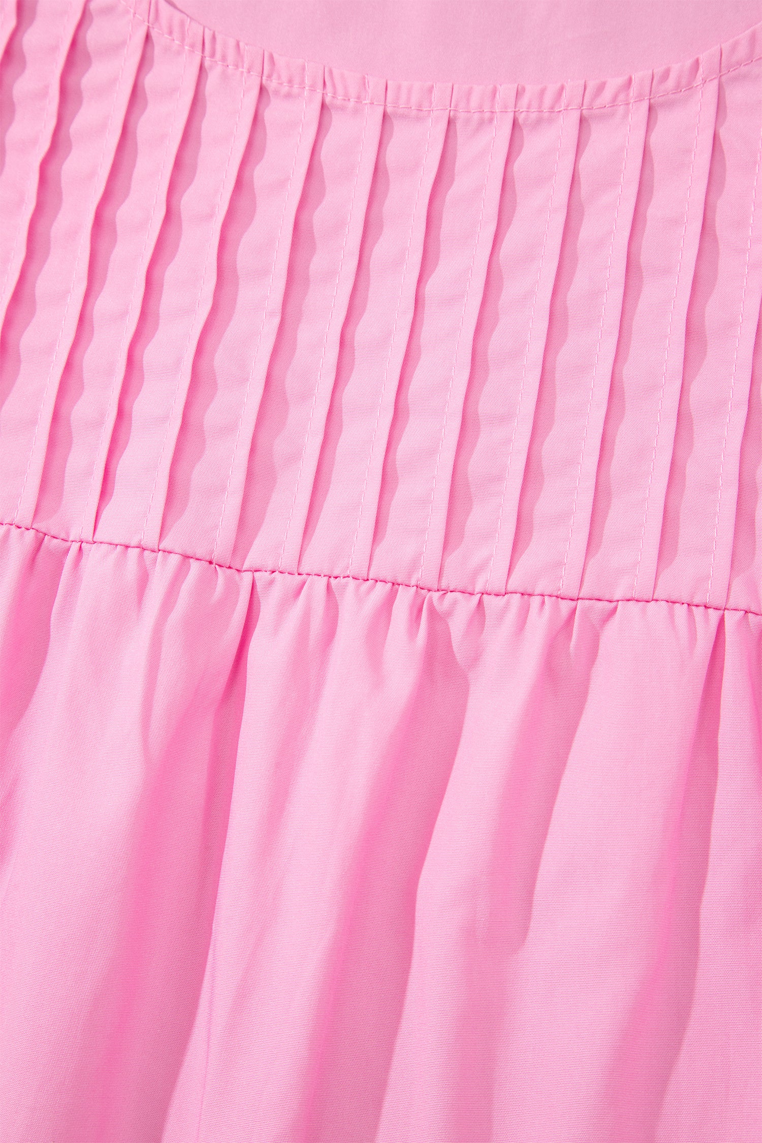 Bonbon Lace Detail Flutter Sleeve Pleated Round Neck Blouse – Pink