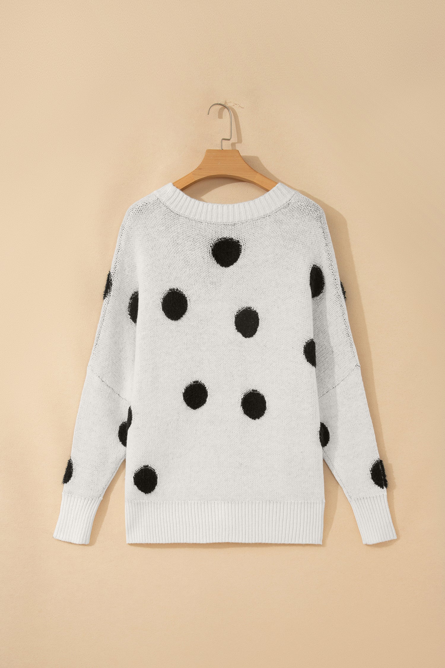 Polka Dot Button Front Oversized V Neck Cardigan – Beige