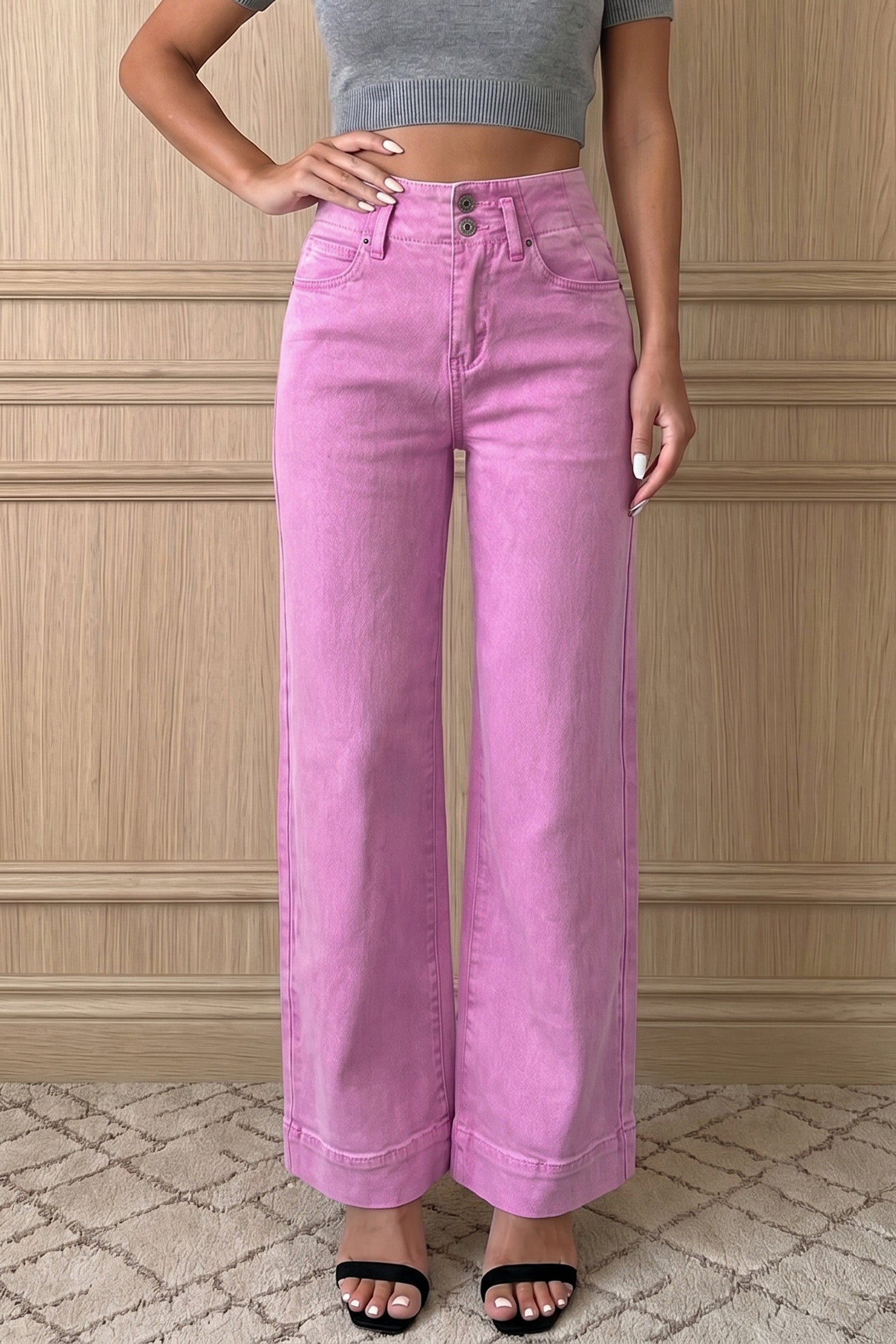 Double Button High Waist Flared Bottom Jeans