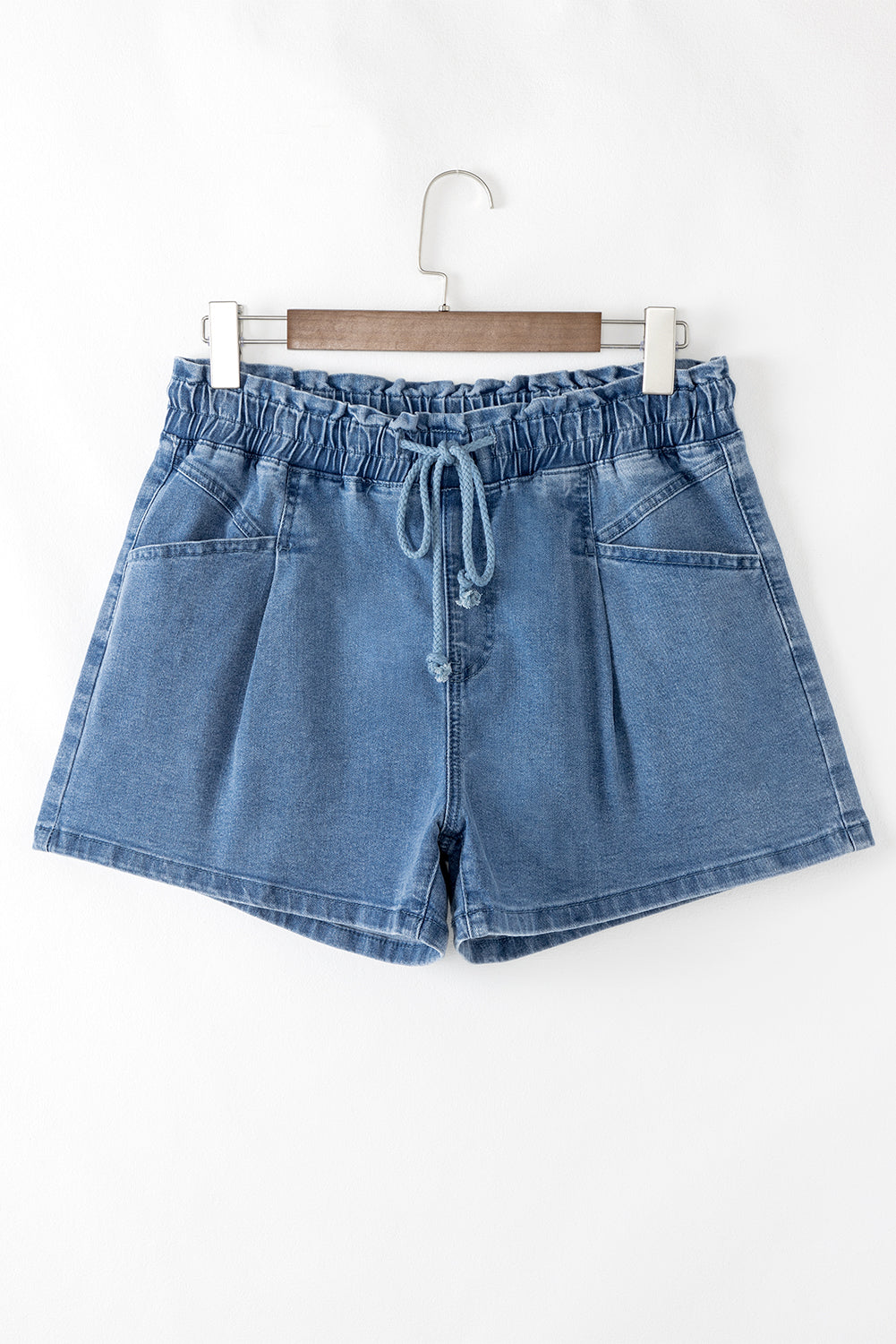 Ashleigh Blue Drawstring High Waist Casual Denim Shorts with Pockets eAura