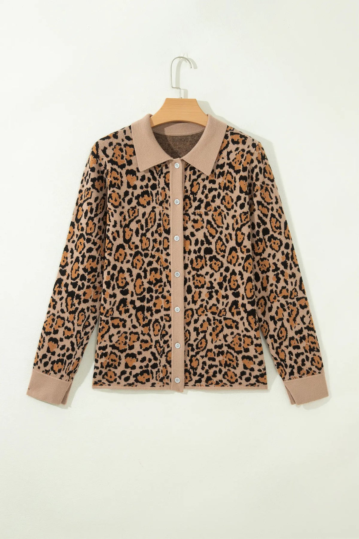 Leopard Print Button-Up Cardigan Long Sleeve Cardigans – Brown