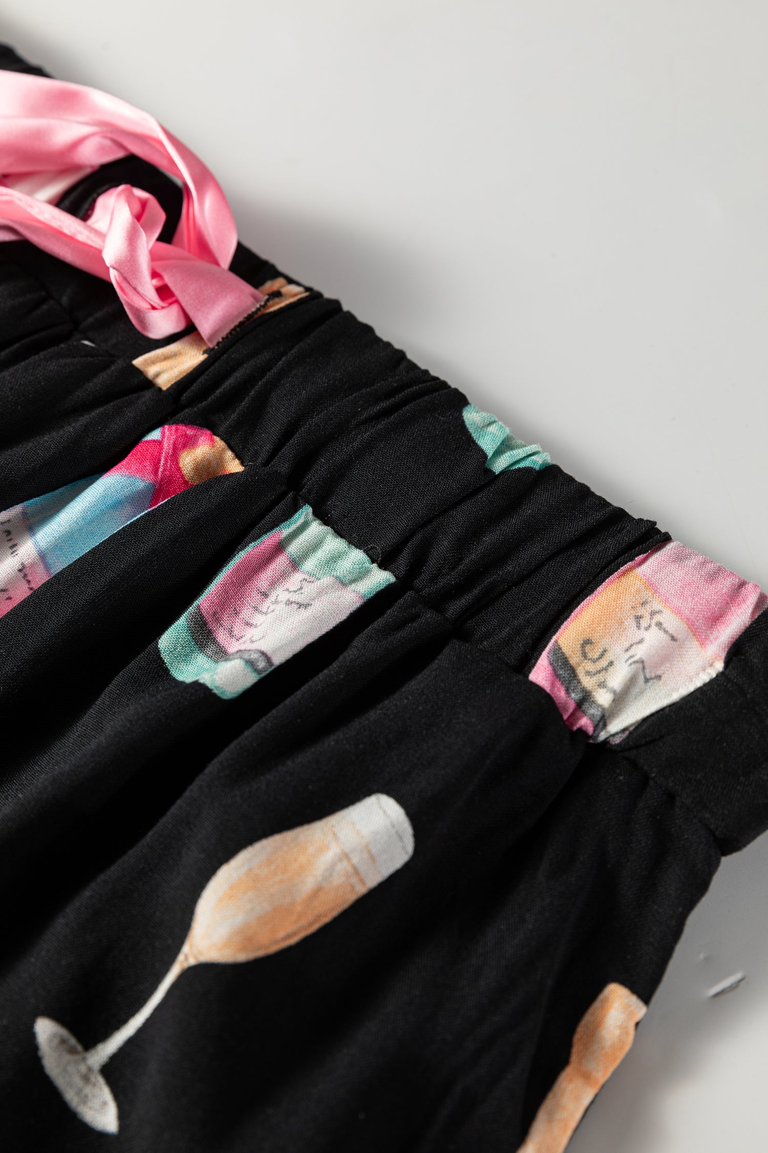 White Christmas Wine Glass Print Bow Knot Two Piece Pyjama Set - eAura