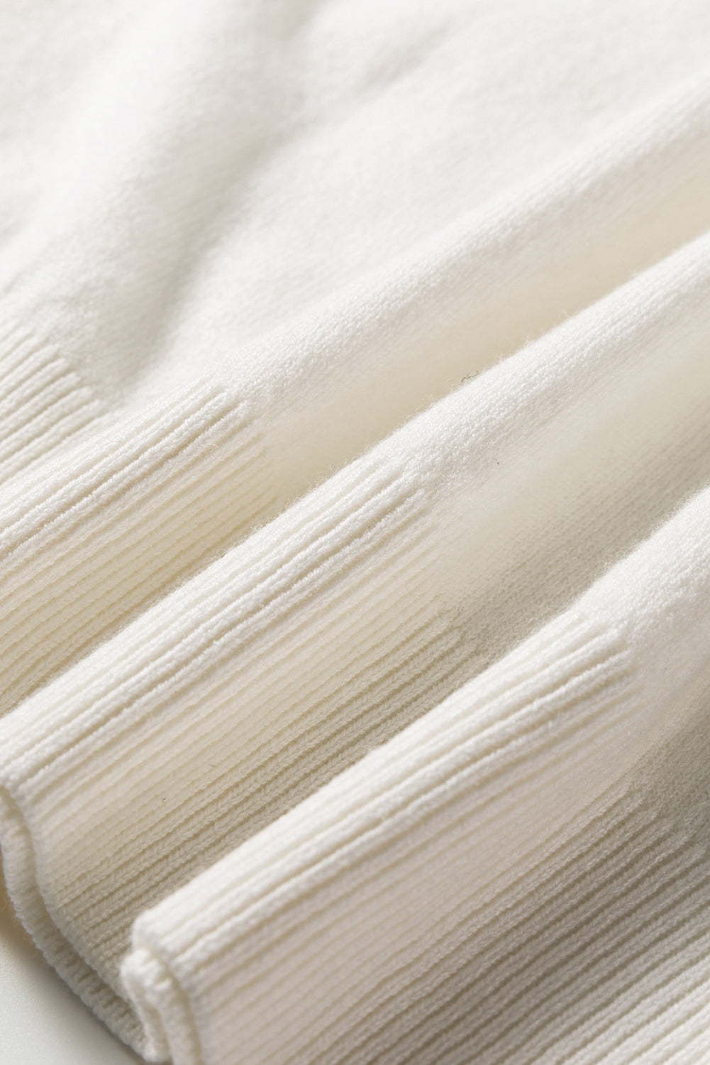 White Button Split Cuffs Round Neck Slim Sweater - eAura