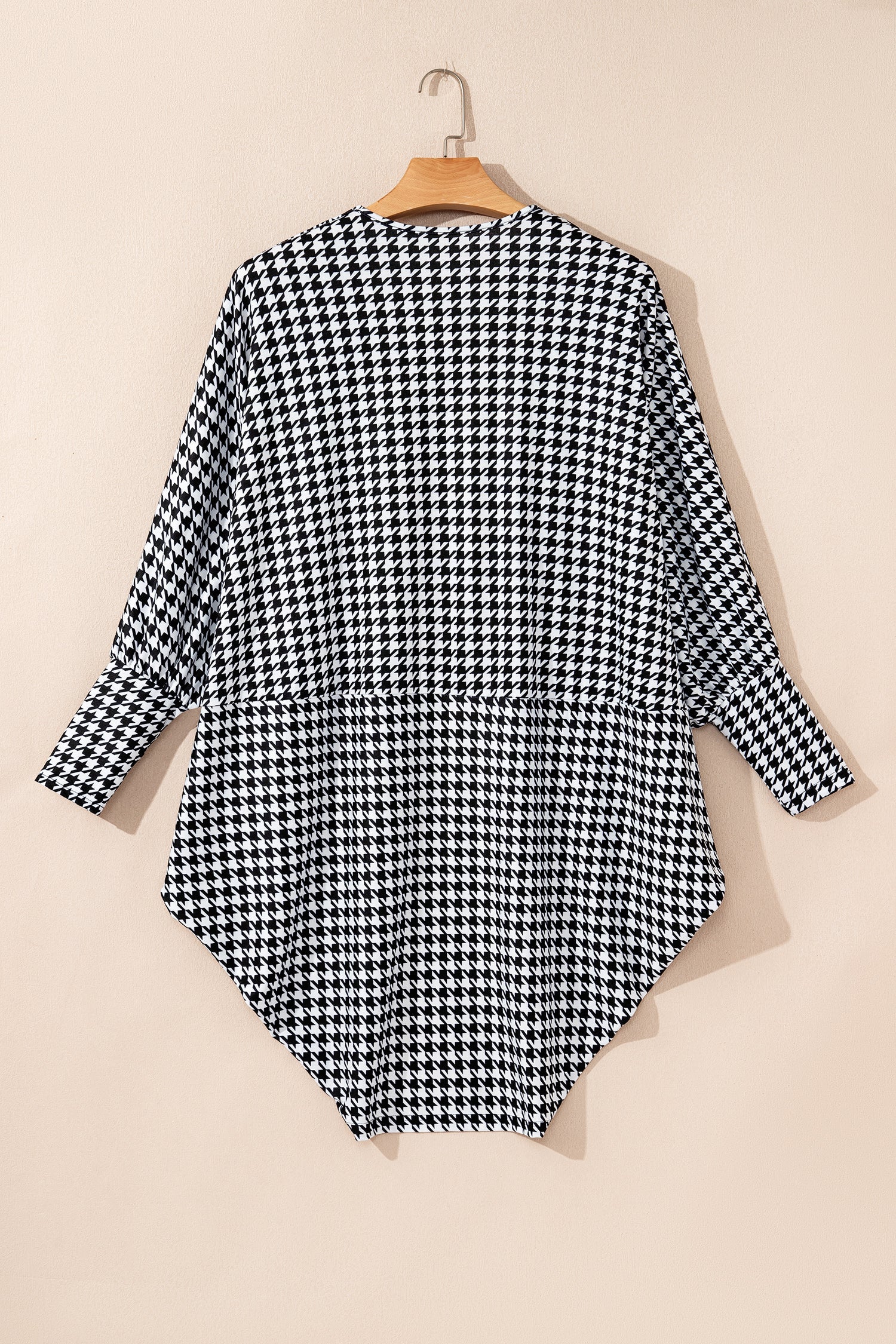 Black Houndstooth Print Open Front Long Dolman Kimonos - eAura