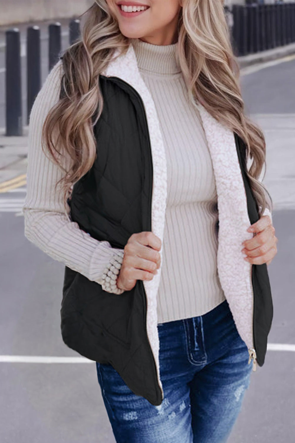 Black Fleece Lined Quilted Zip up Gilet Beagle Boutique Fashion Outlet