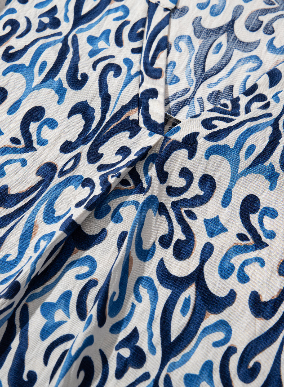 Sky Blue Boho Abstract Print Pintuck Detail Ruffled Top eAura