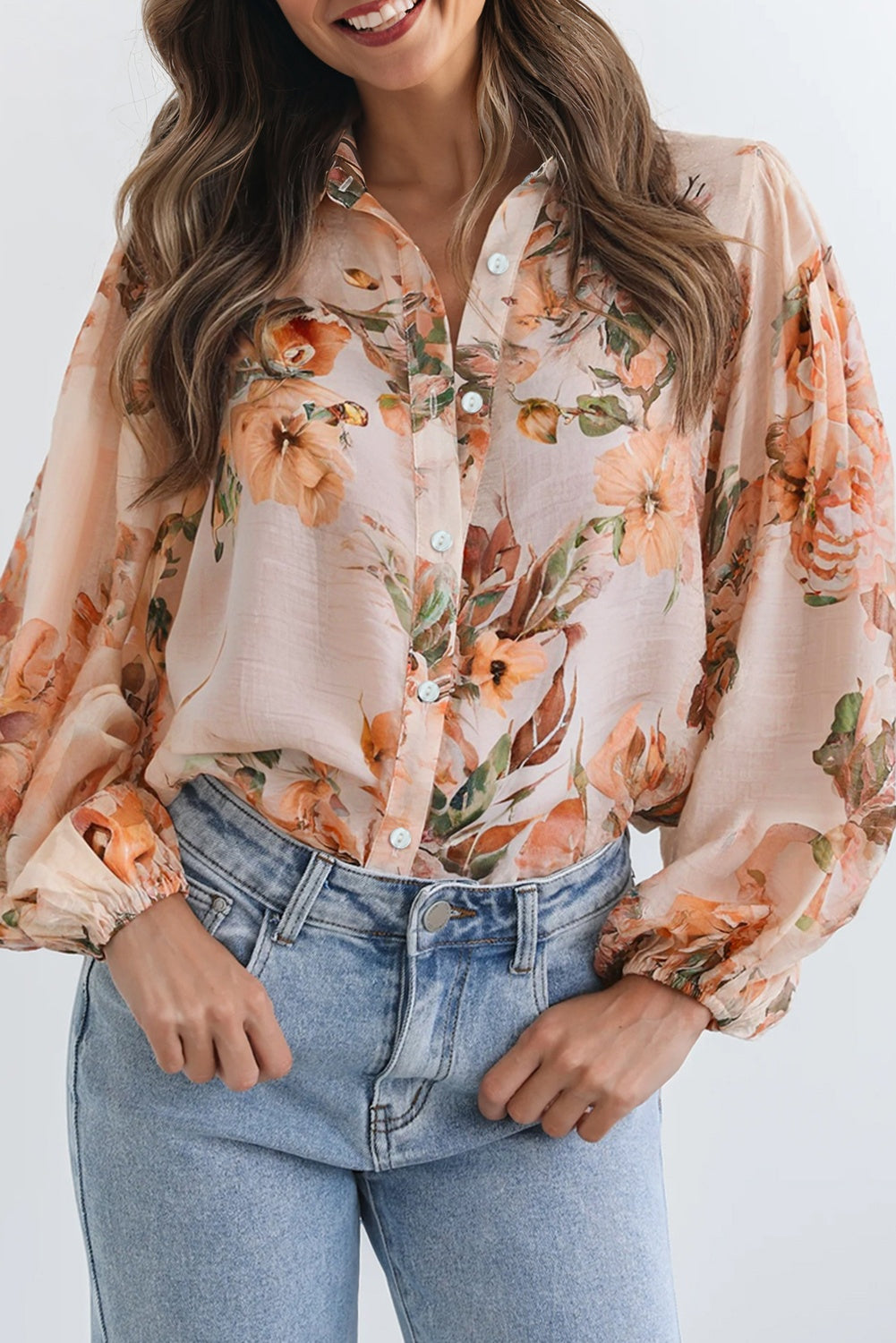 Floral Puff Sleeve Lightweight Shirt - eAura