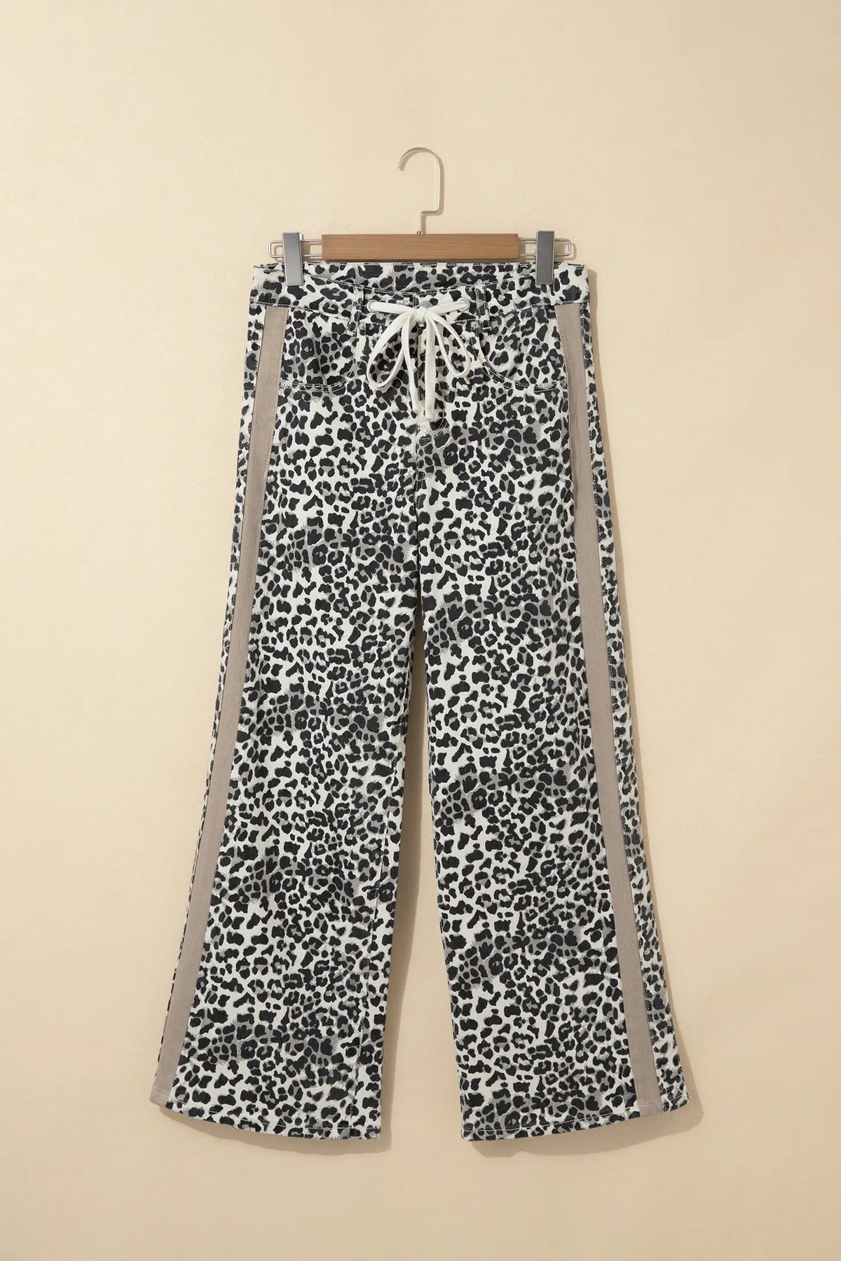 Leopard Print Drawstring Waist Straight Leg Jeans – Khaki