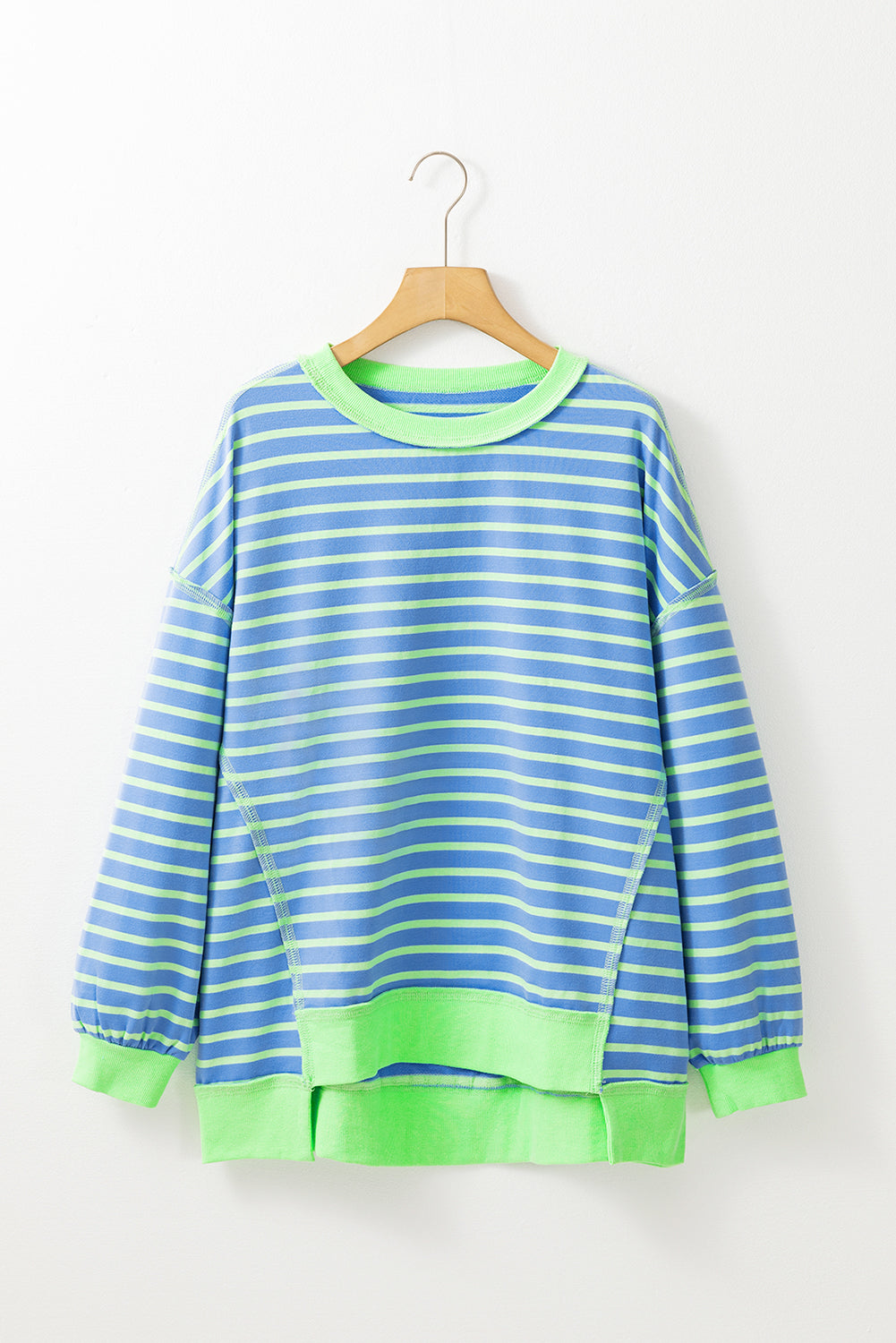 Pink Stripe Contrast Trim High Low Pullover Tunic Sweatshirt eAura