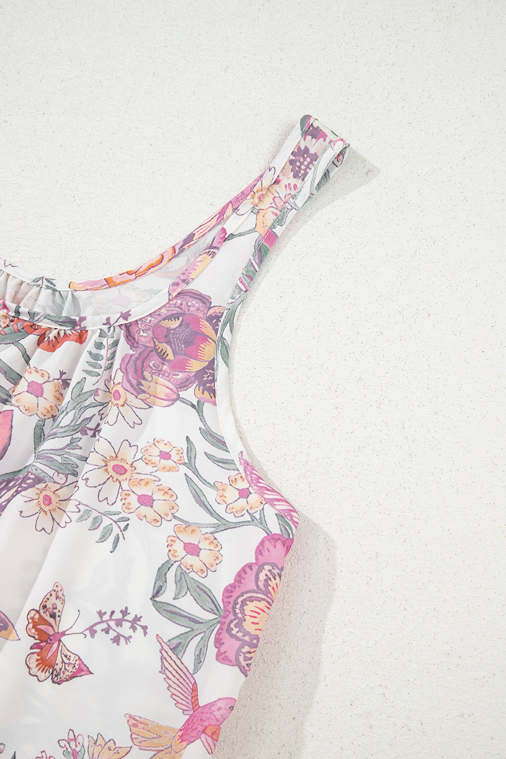 Multicolour Floral Print Fringed Tie U Neck Sleeveless Mini Dress eAura