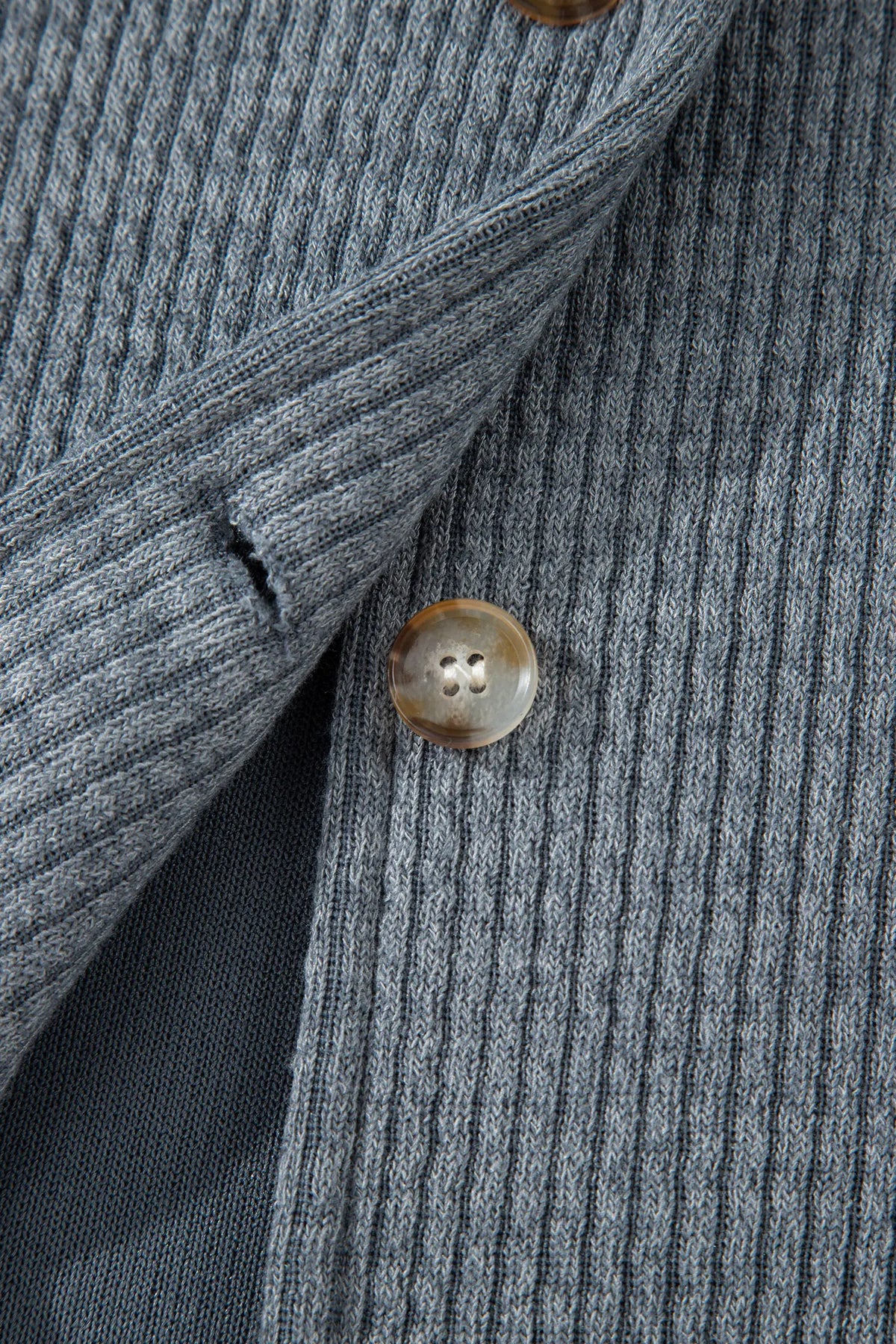 Medium Grey Ribbed Knit Buttons Front Flap Pocket Casual Shacket