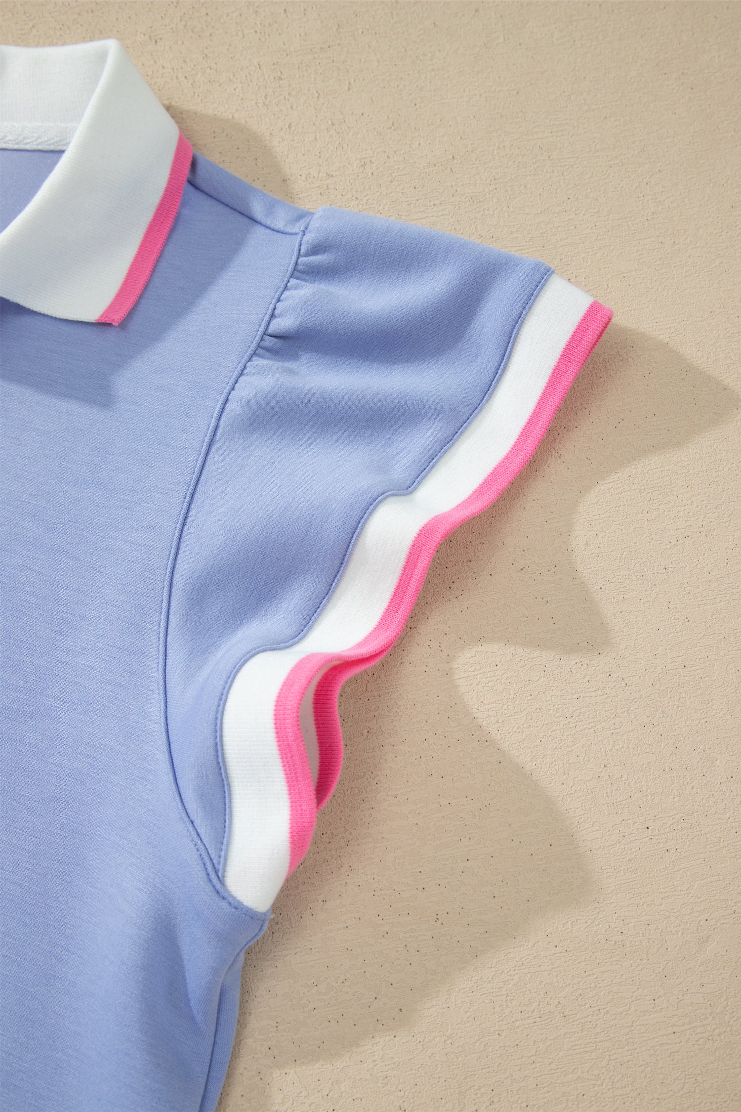 Sky Blue Preppy Striped Trim V Neck Polo Tee Drawstring Skort Set – Light Blue