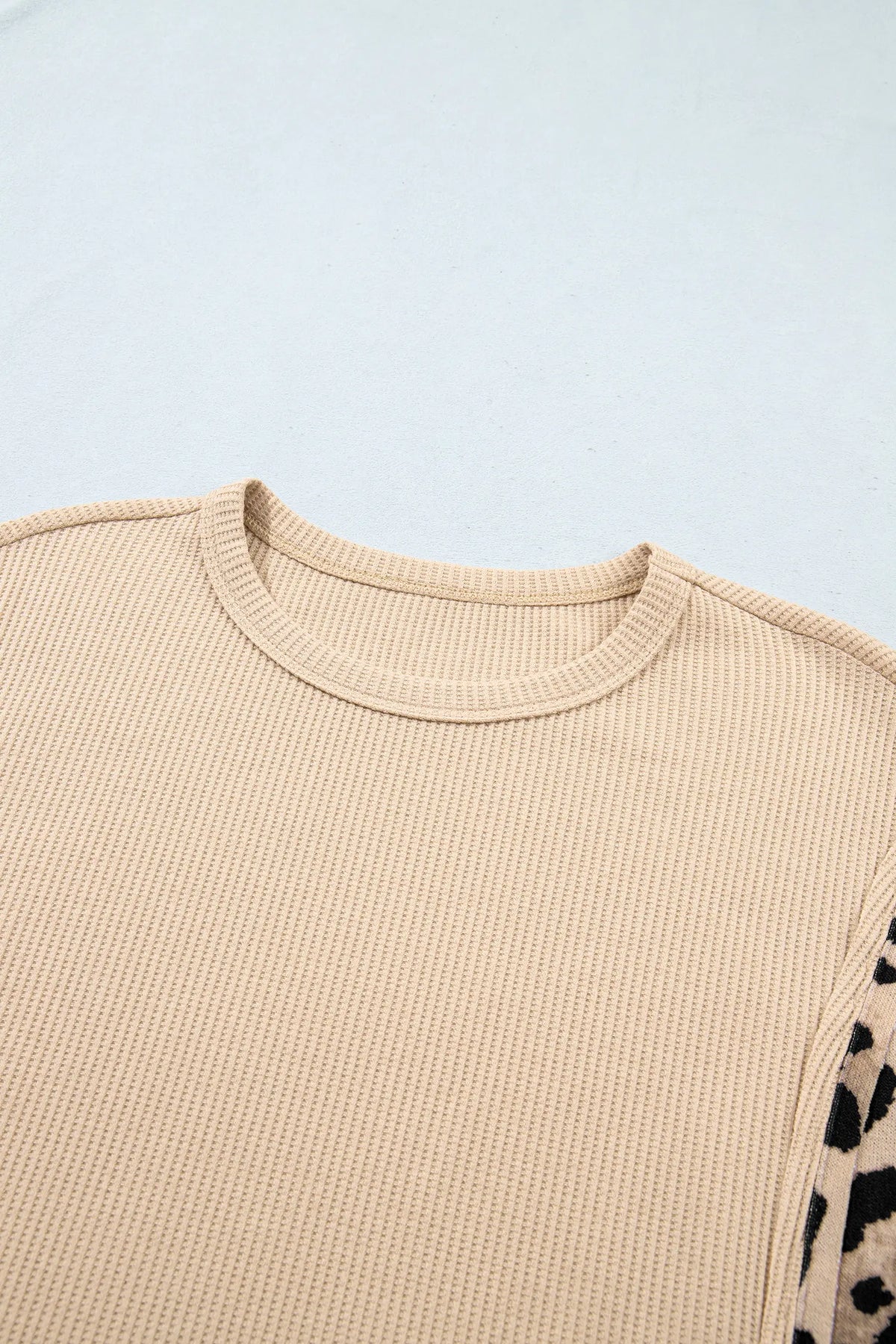 Leopard Sleeve Waffle Knit Split Hem Top – Grey Morn
