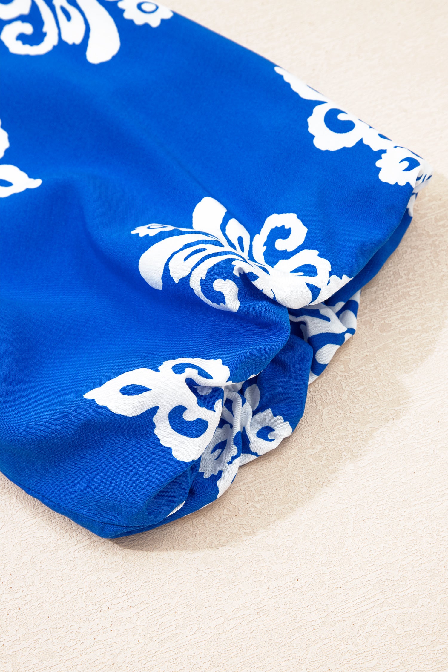 Blue Geometric Print Collared Button Front Short Puff Sleeve Mini Dress