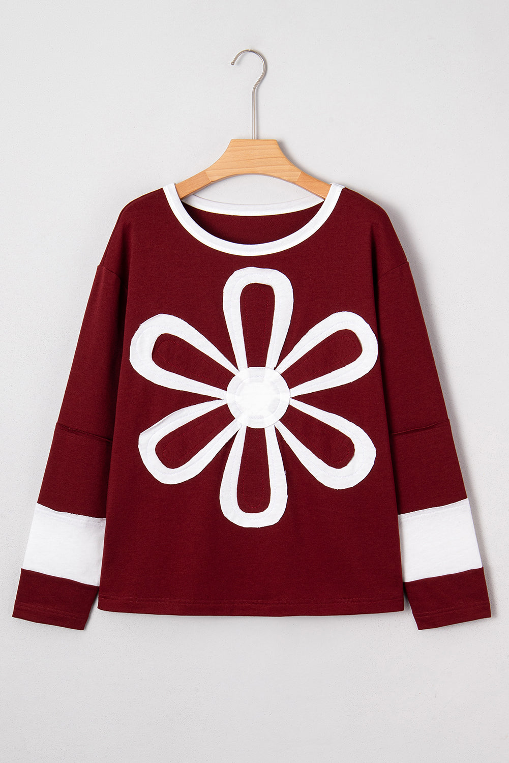 Daisy Flower Patched Round Neck Long Sleeve Top - eAura